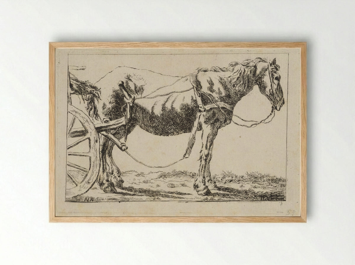 Paard voor een kar ingespannen - Jacob Elias van Varelen - Framed Print Wood
