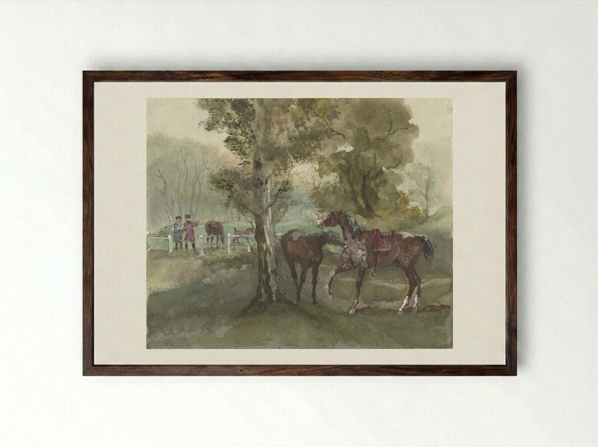 Paarden in de wei - Jules Finot - Framed Print Dark Wood