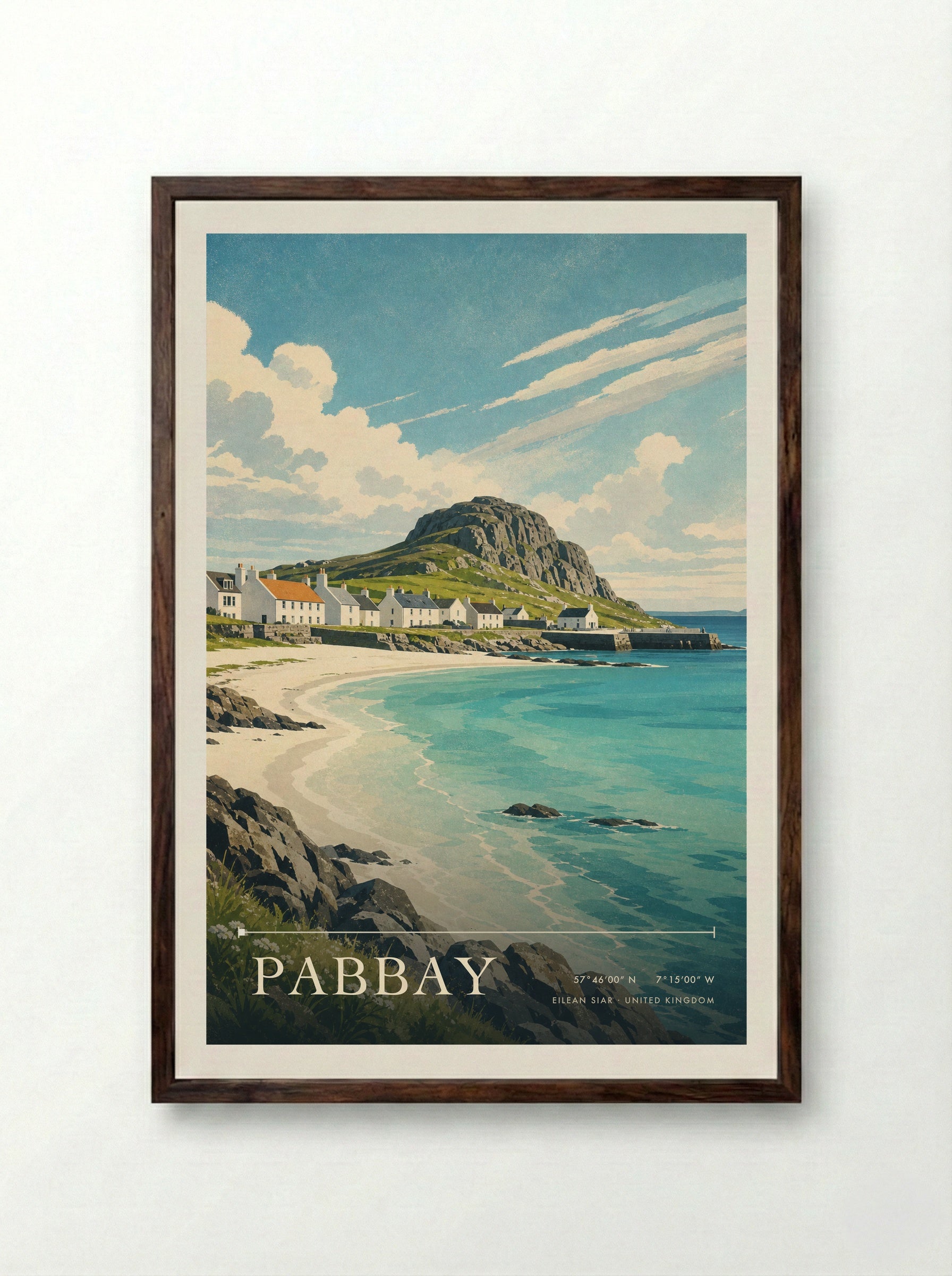 Pabbay Eilean Siar United Kingdom Travel Poster - Framed Print Dark Wood