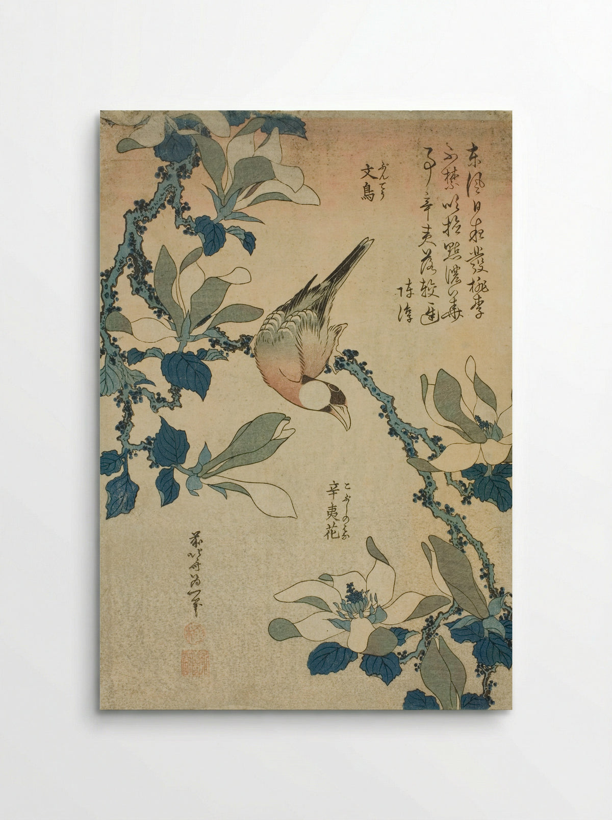 Paddy Bird and Magnolia Flowers - Katsushika Hokusai - Poster