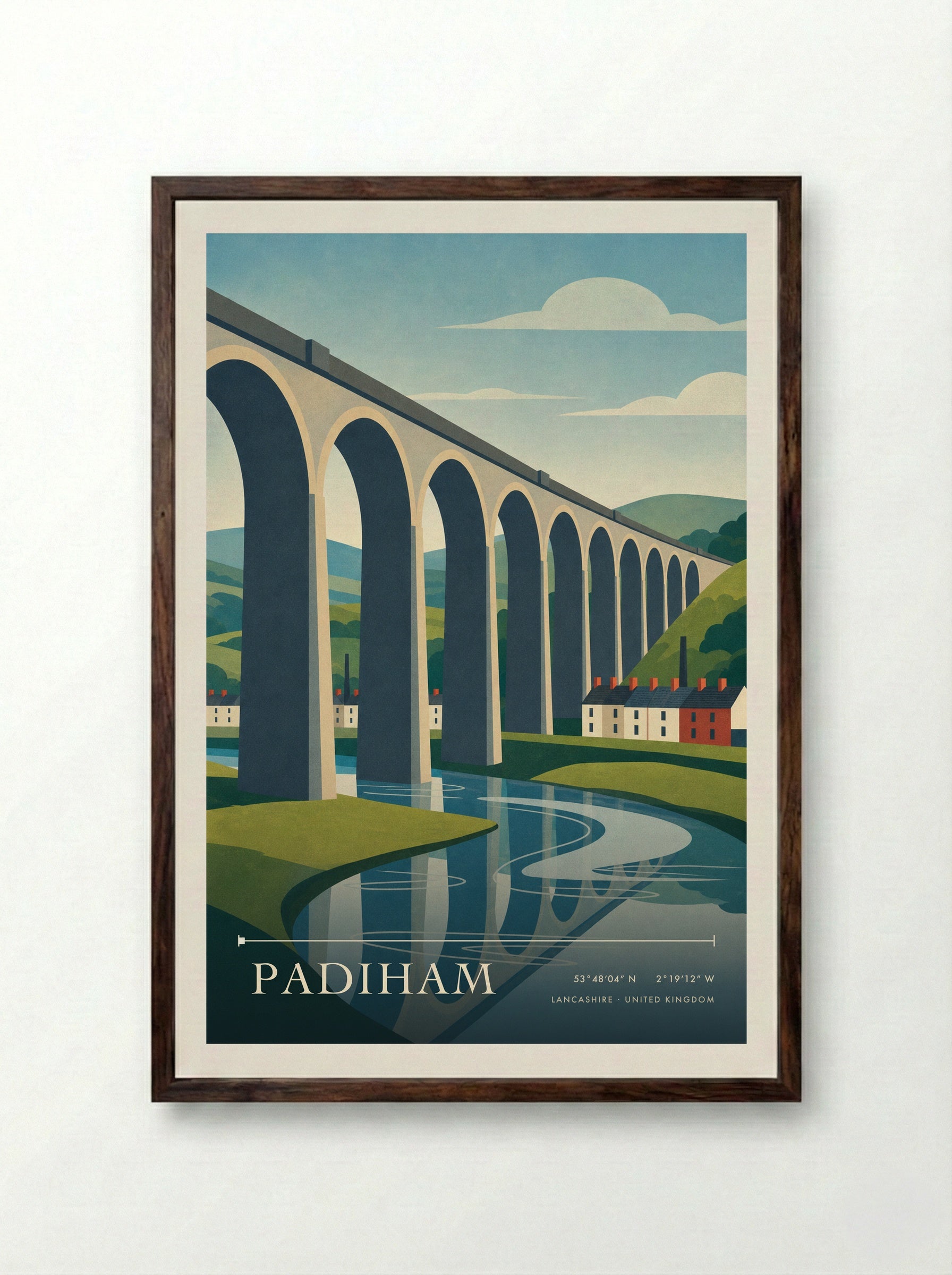 Padiham Lancashire United Kingdom Travel Poster - Framed Print Dark Wood