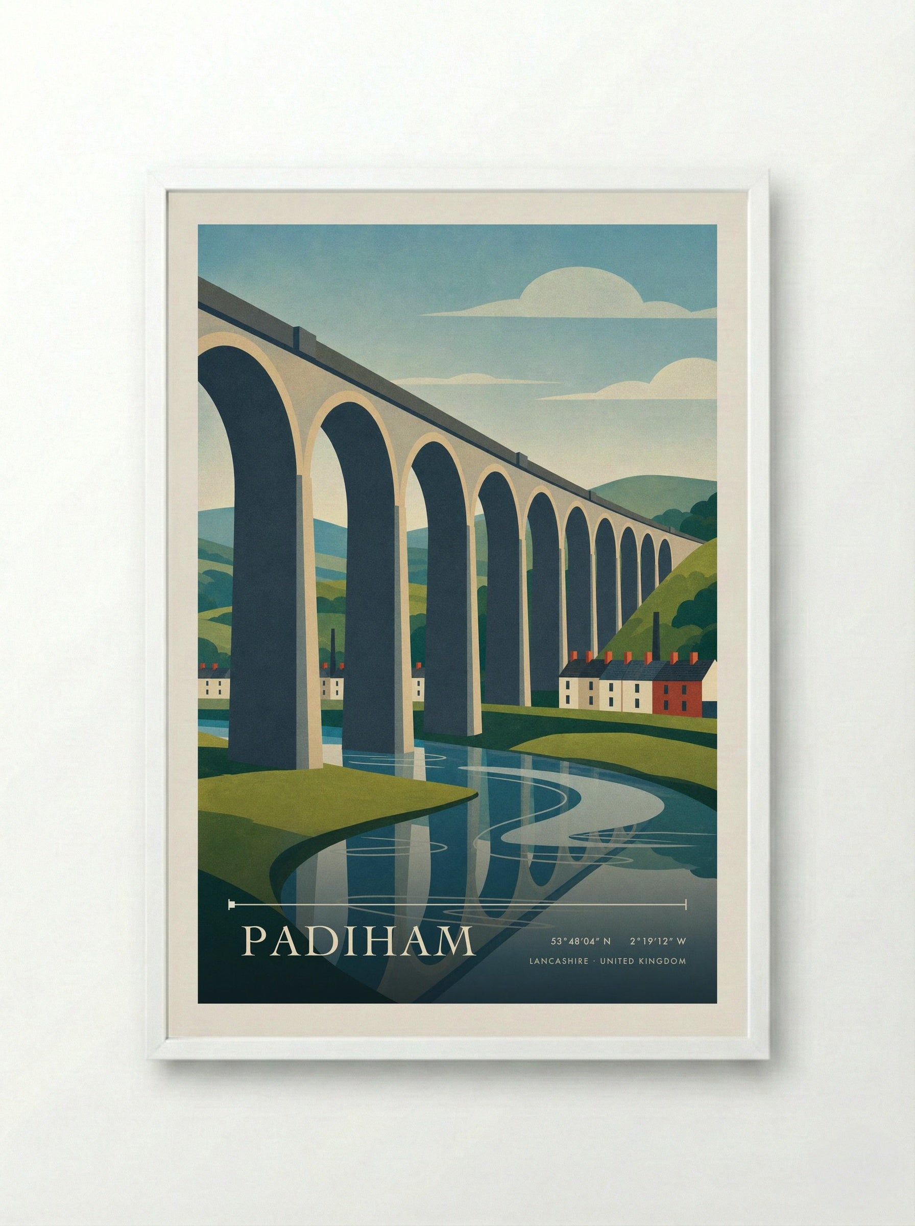 Padiham Lancashire United Kingdom Travel Poster - Framed Print White