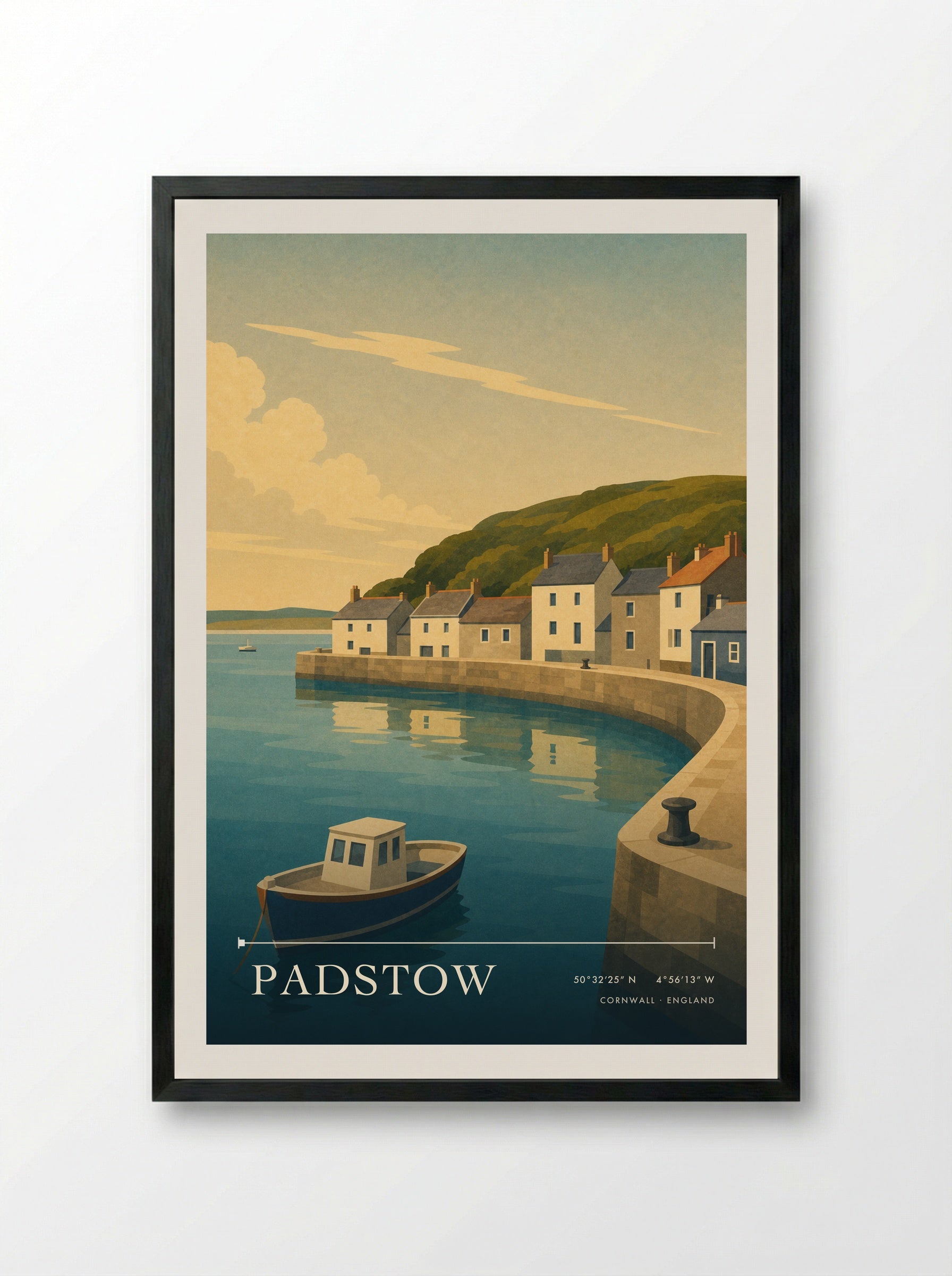 Padstow Cornwall England Travel Poster - Framed Print Black
