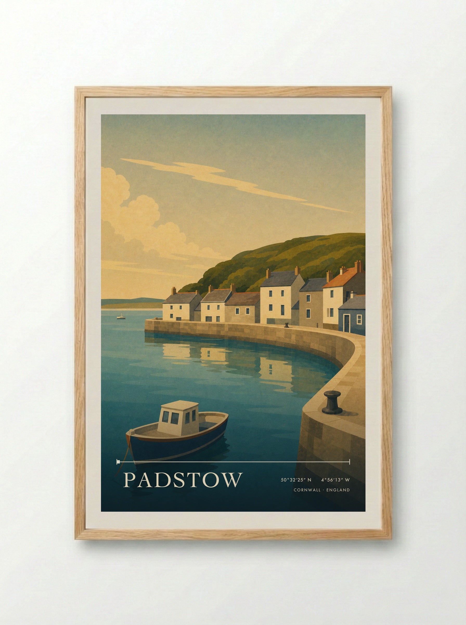 Padstow Cornwall England Travel Poster - Framed Print Wood