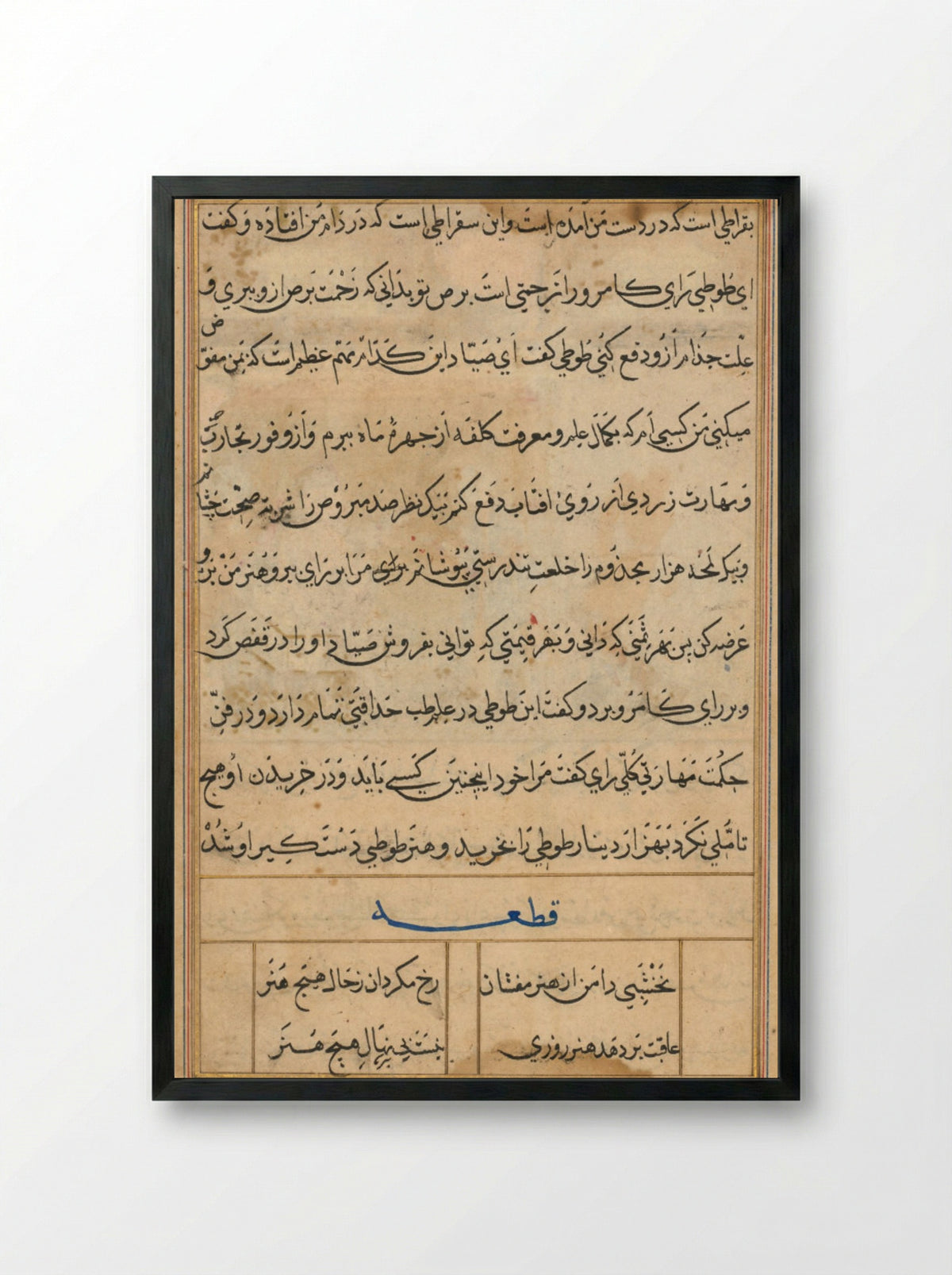 Page from Tales of a Parrot (Tuti-nama) - Basavana - Framed Print Black