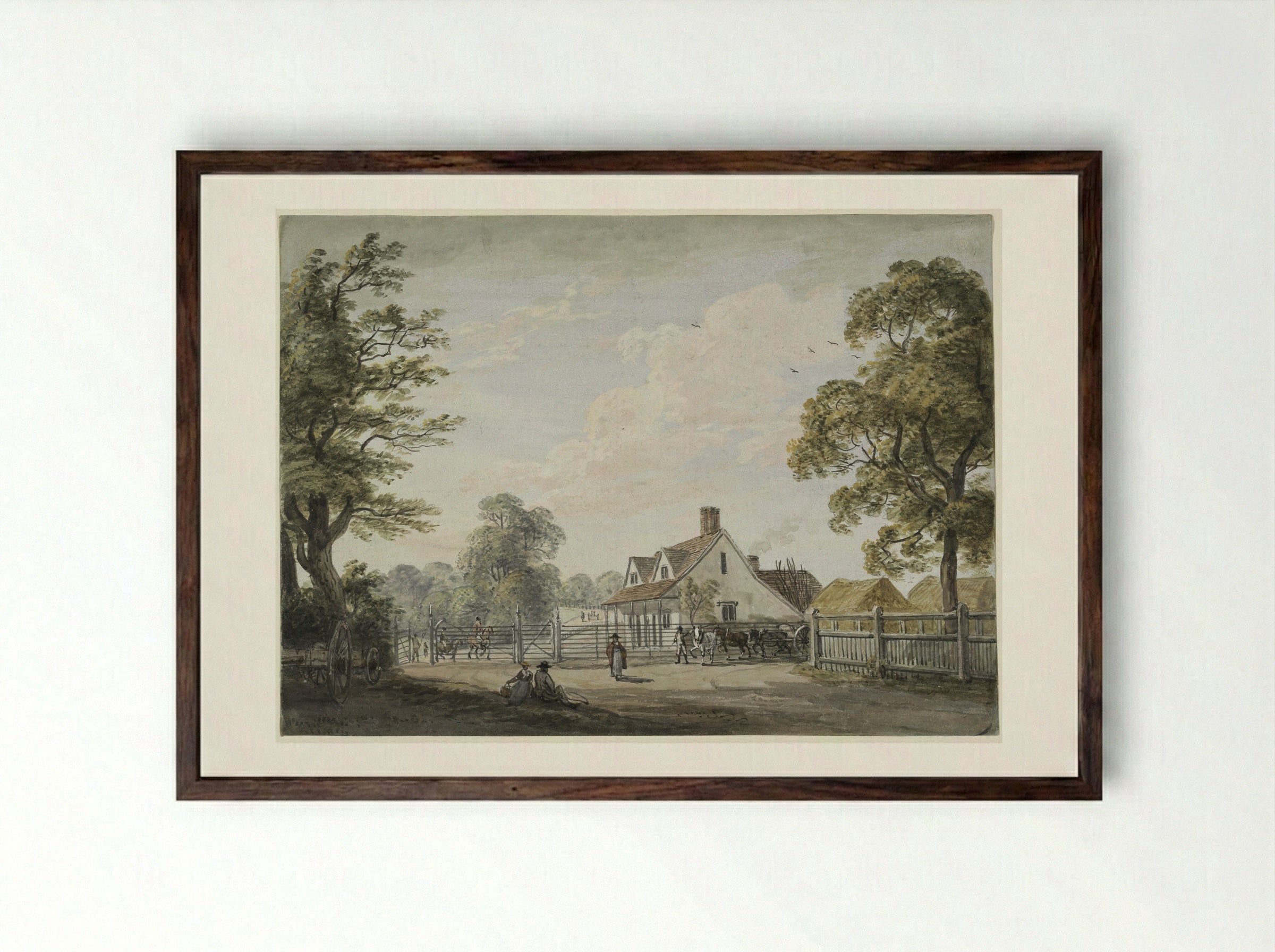 Page's Farm, Easton Park, Essex - Paul Sandby - Framed Print Dark Wood
