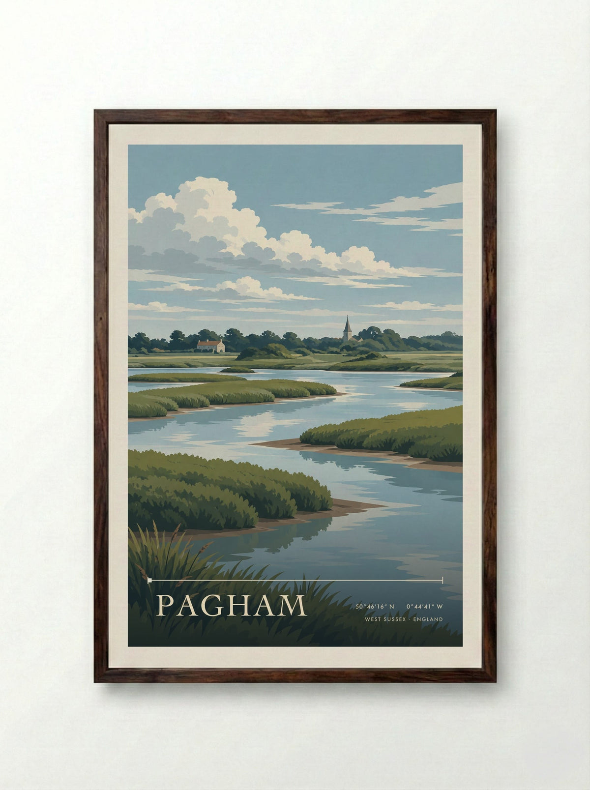 Pagham, West Sussex | Travel Poster - Framed Print Dark Wood