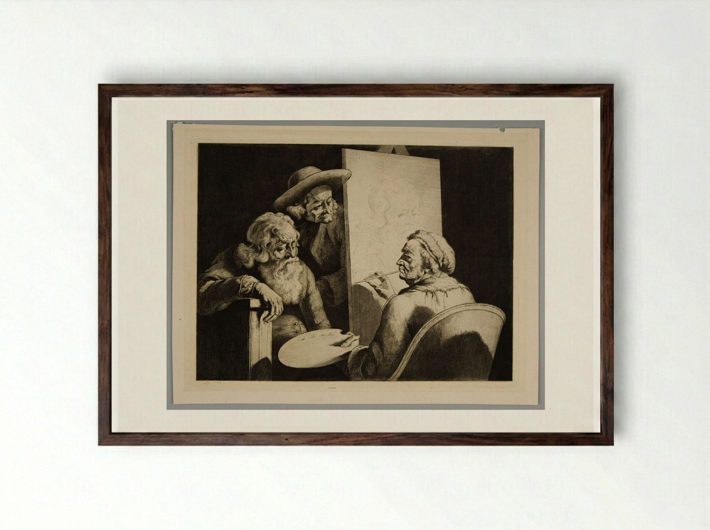 Painter Painting a Long-Bearded Old Man - Jean-Jacques de Boissieu - Framed Print Dark Wood