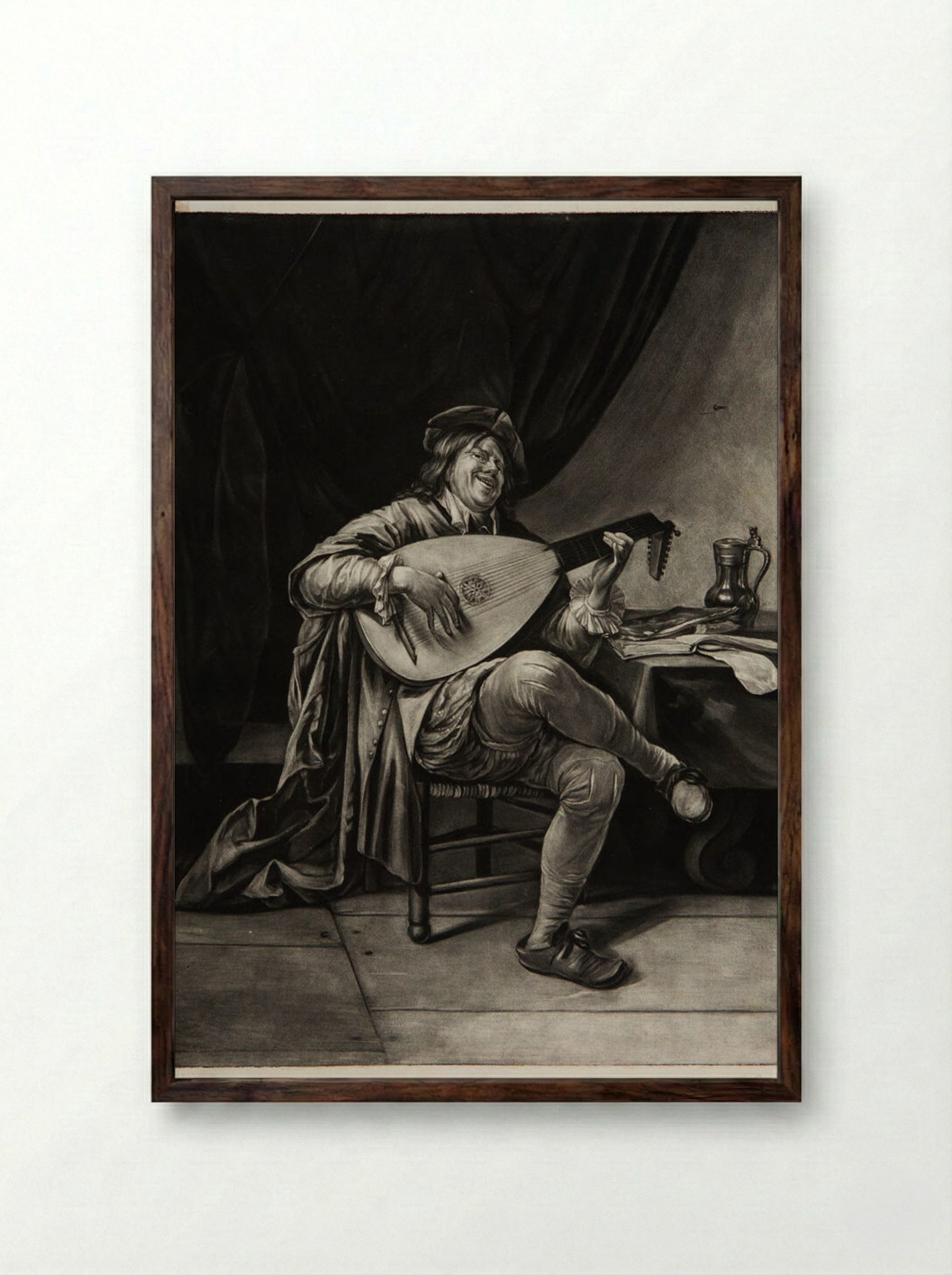 Painter Playing the Lute - Jacobus Gole - Framed Print Dark Wood