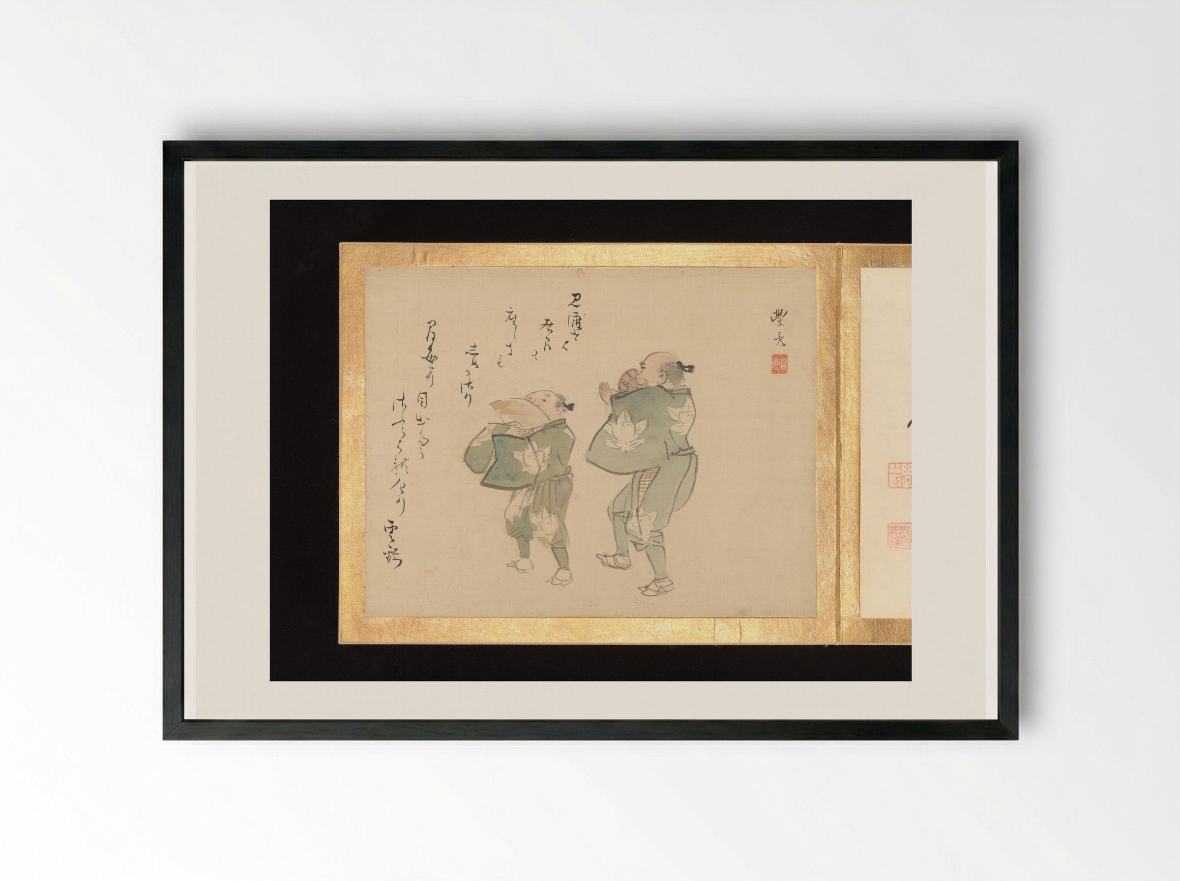 Painting Album of Sublime Talent (Two Figures Dancing) - Utagawa Toyohiro - Framed Print Black