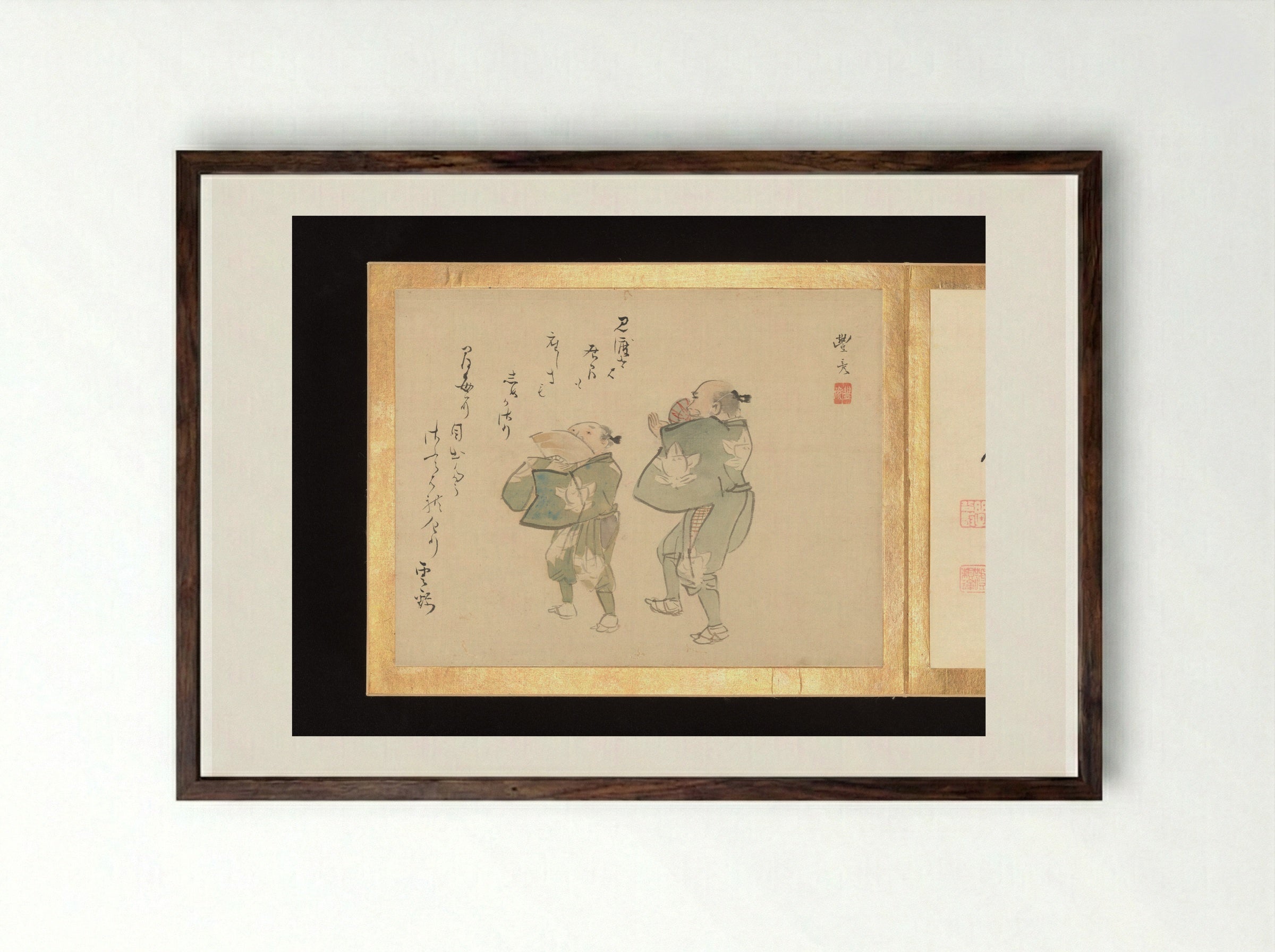 Painting Album of Sublime Talent (Two Figures Dancing) - Utagawa Toyohiro - Framed Print Dark Wood