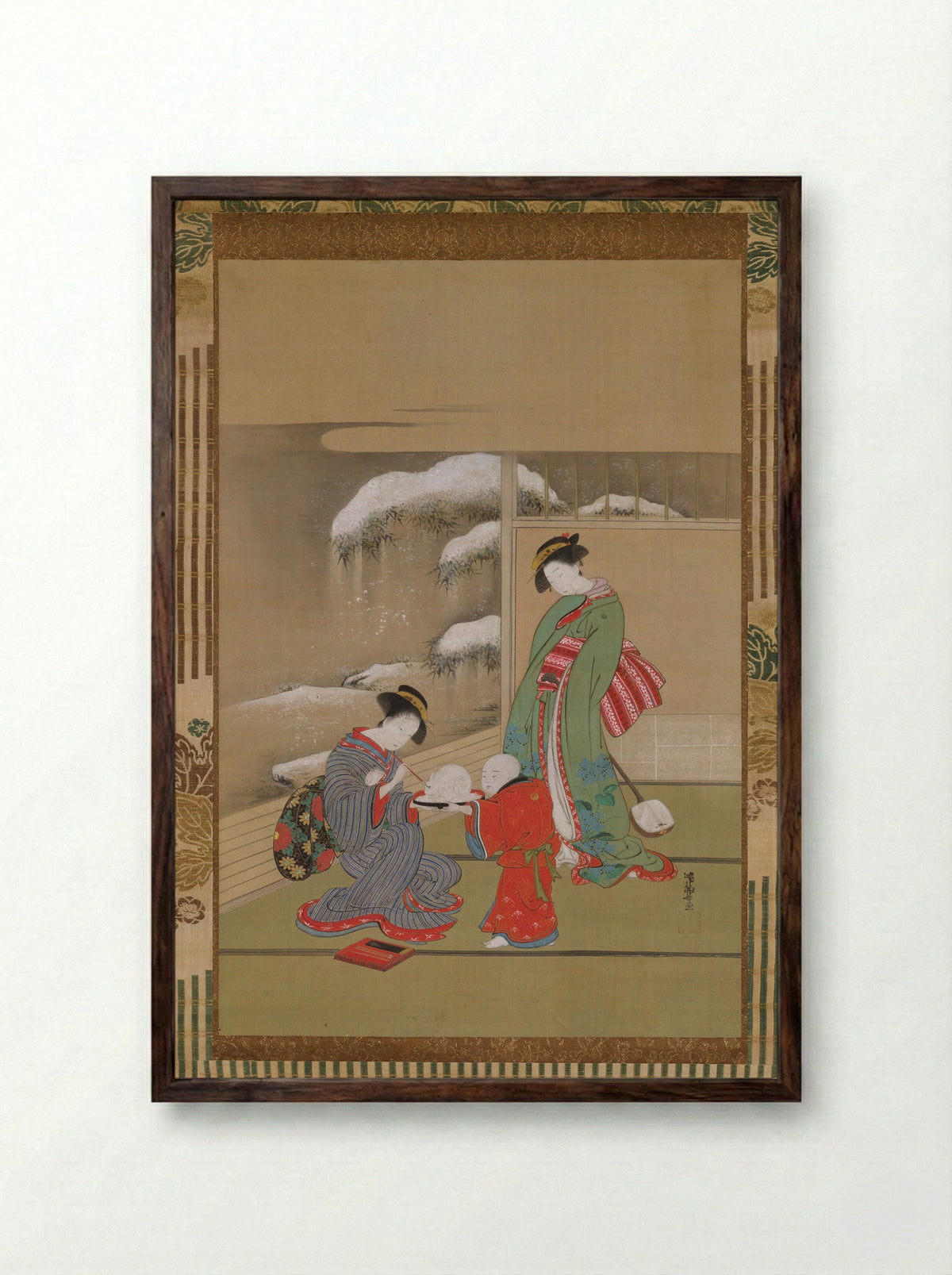 Painting the Eyes on a Snow Rabbit - Isoda Koryūsai - Framed Print Dark Wood