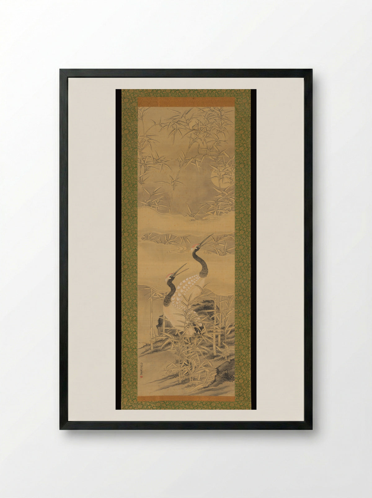 Pair of Cranes in Bamboo Grove - Tanomura Chikuden - Framed Print Black