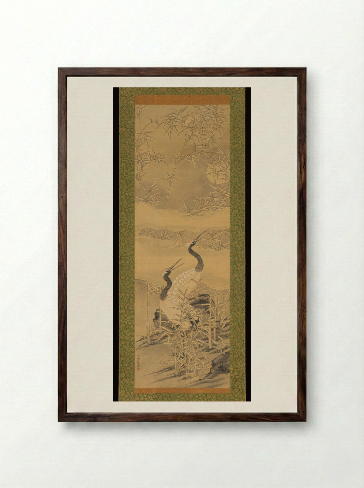 Pair of Cranes in Bamboo Grove - Tanomura Chikuden - Framed Print Dark Wood