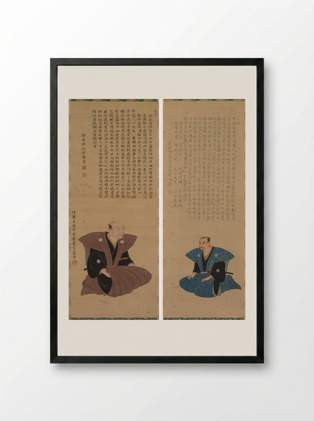 Pair of Portraits of Samurai-Officials: Hirai Kyosei and Hirai Rinsei - Sando Hyosho - Framed Print Black