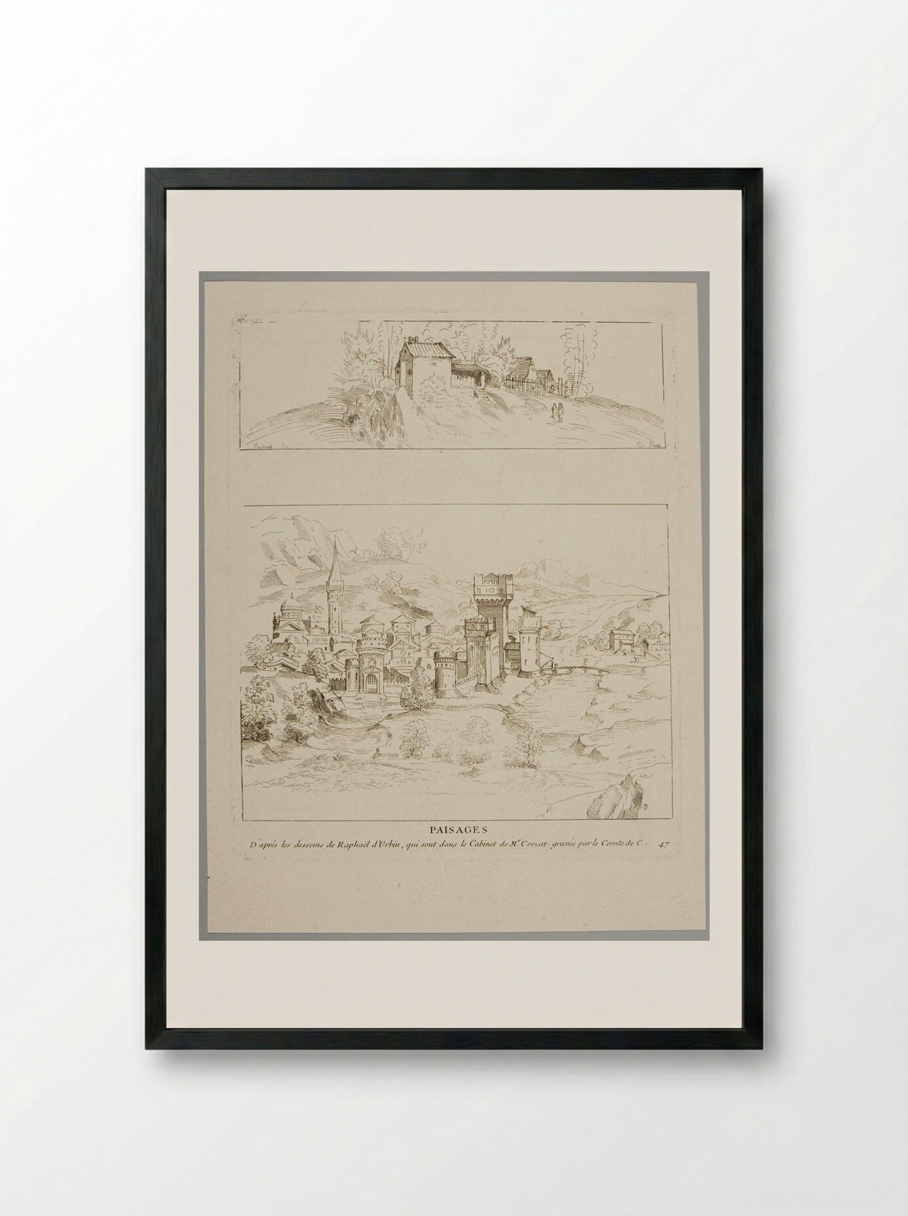 Paisages (After Raphael) - Anne Claude Philippe de Thubières, comte de Caylus - Framed Print Black