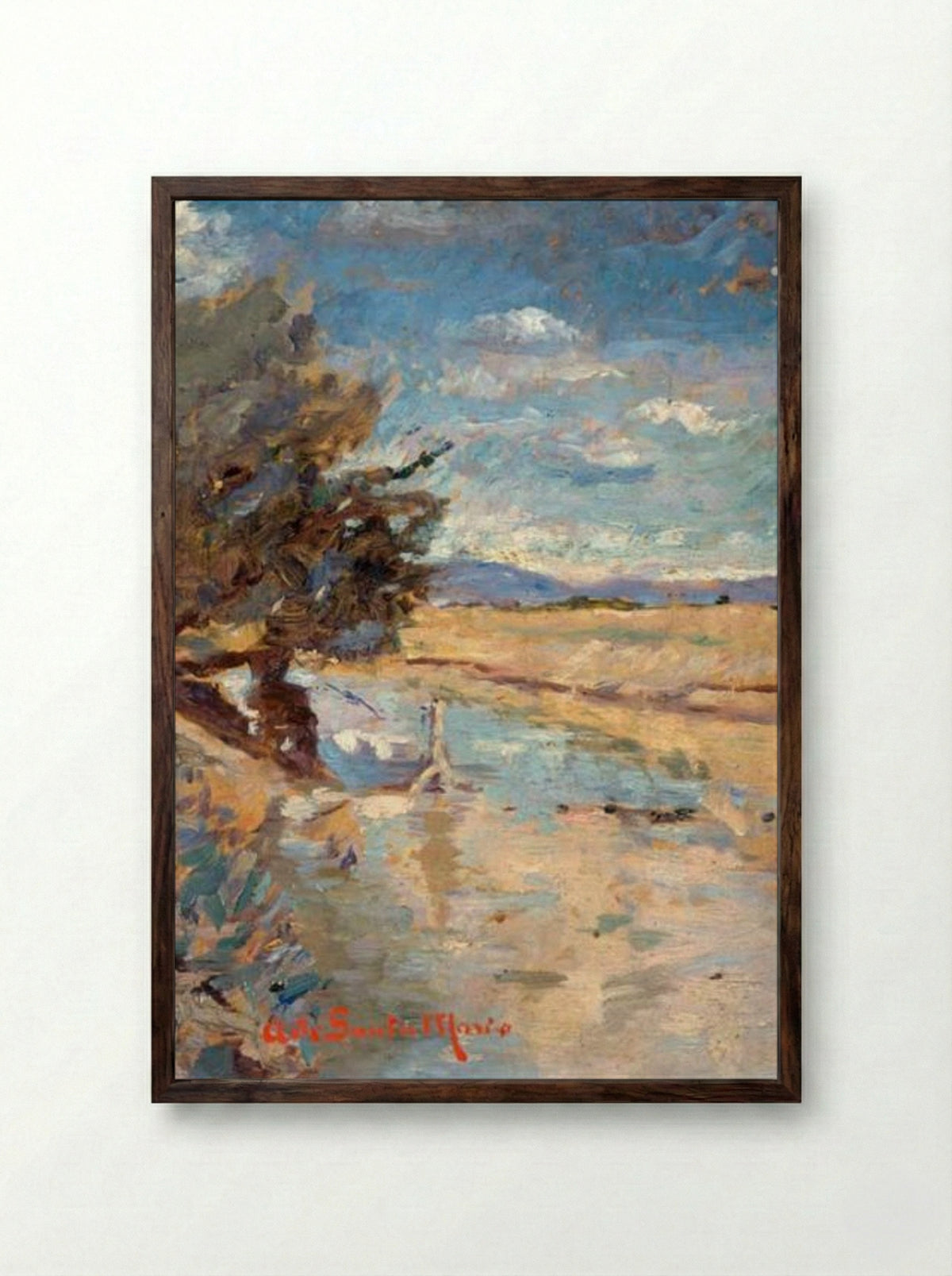 Paisaje (Study of Field and Stream) - Andres de Santa Maria - Framed Print Dark Wood
