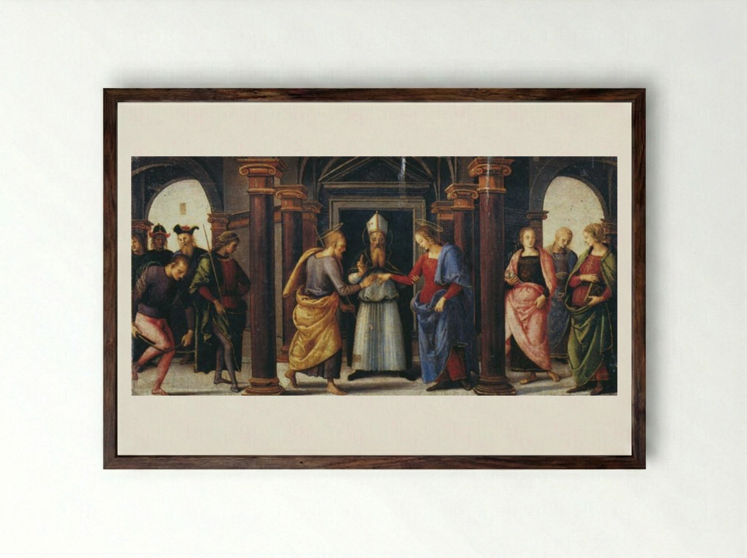 Pala di Fano (Marriage of the Virgin) - Pietro Perugino - Framed Print Dark Wood