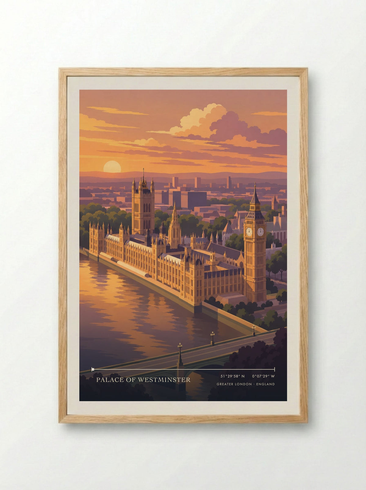 Palace of Westminster, Greater London | Travel Poster - Framed Print Wood