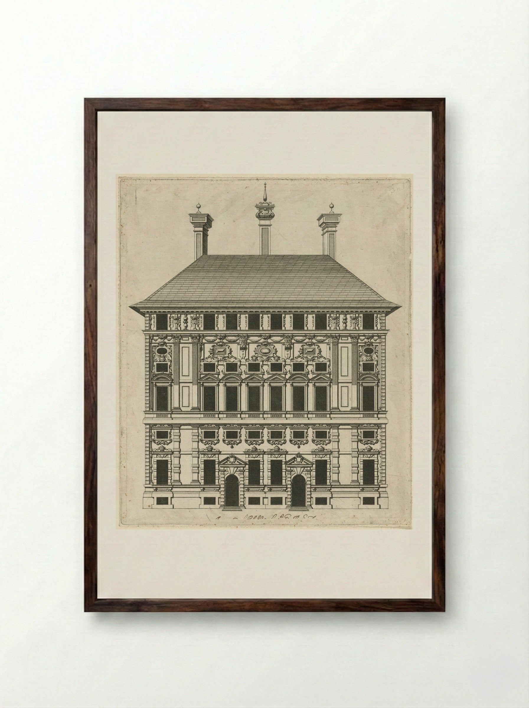 Palazzo Cattaneo Adorno (Elevation) - Peter Paul Rubens - Framed Print Dark Wood