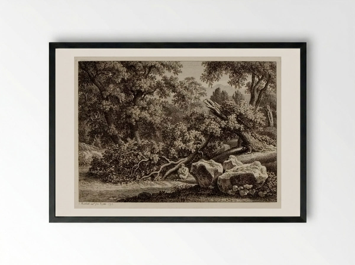 Pan Playing on the Pipe - Johann Christian Reinhart - Framed Print Black