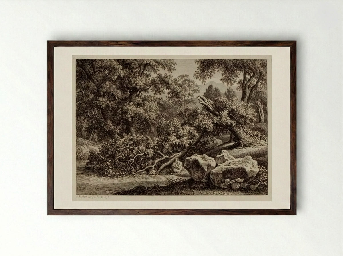 Pan Playing on the Pipe - Johann Christian Reinhart - Framed Print Dark Wood