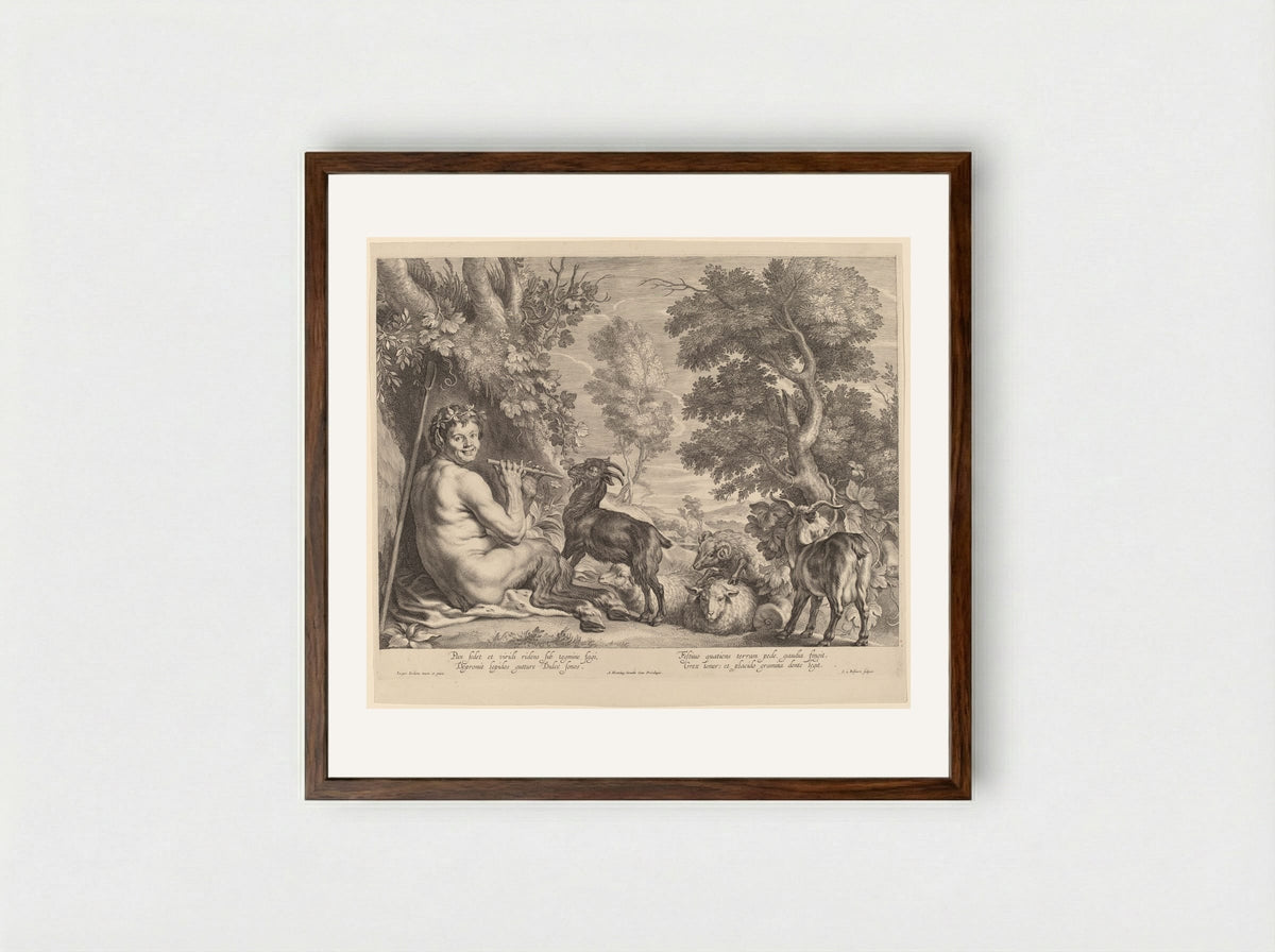 Pan Playing the Flute - Schelte Adamsz. Bolswert - Framed Print Dark Wood
