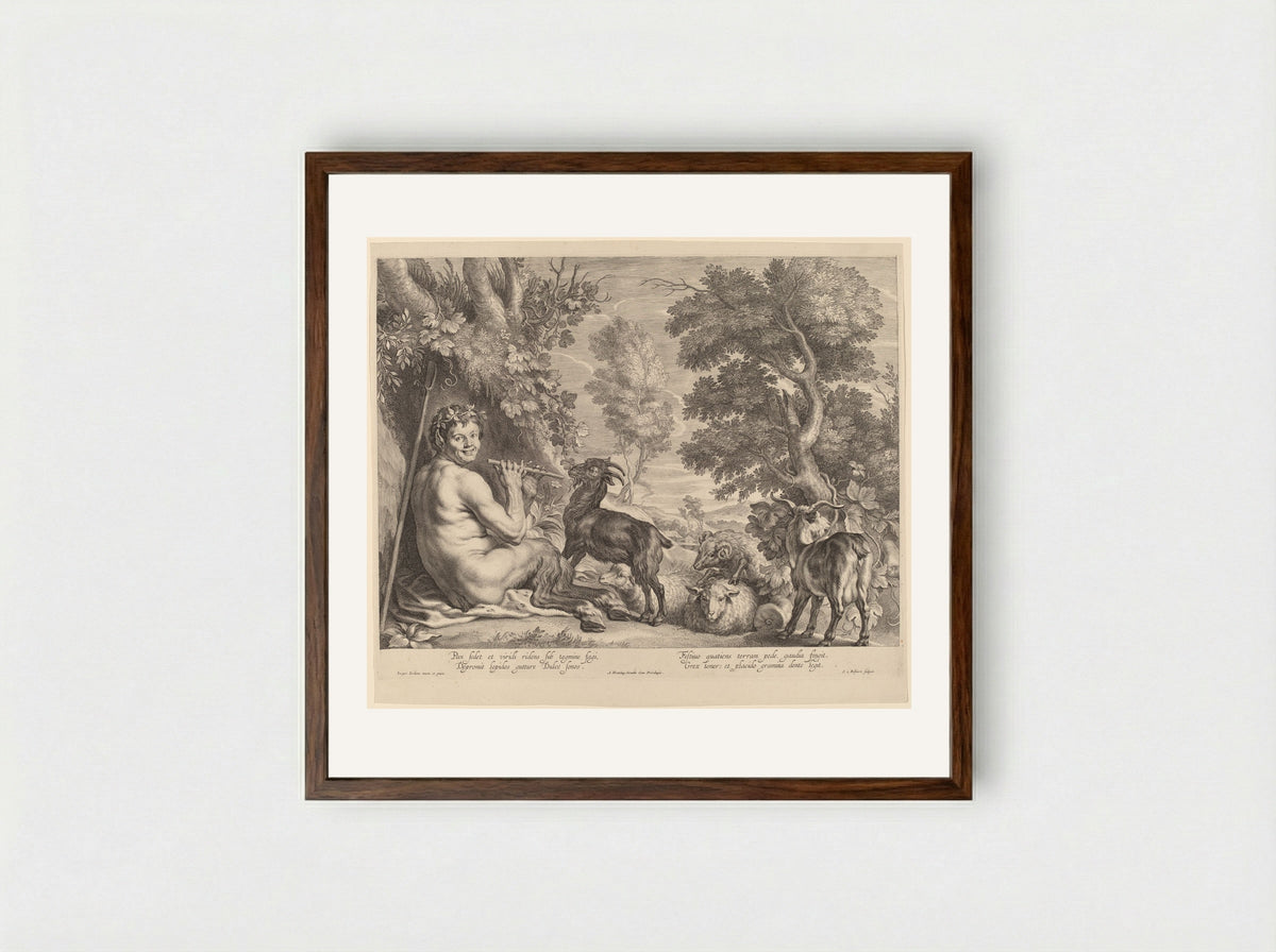 Pan Playing the Flute - Schelte Adamsz. Bolswert - Framed Print Dark Wood