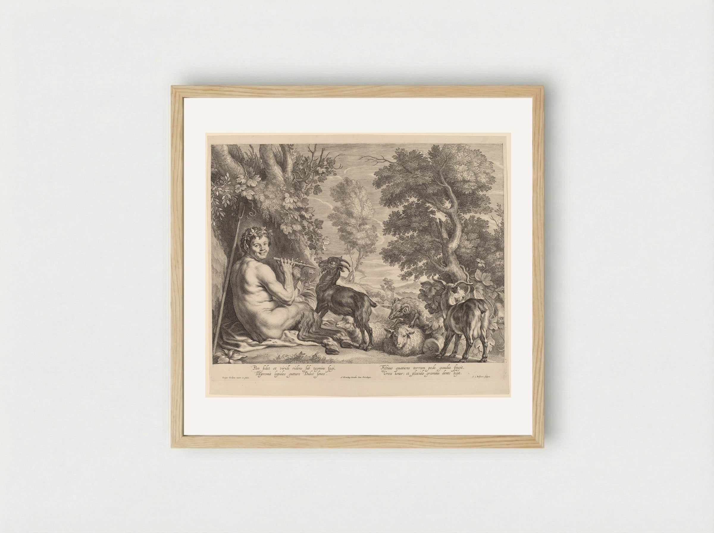 Pan Playing the Flute - Schelte Adamsz. Bolswert - Framed Print Wood