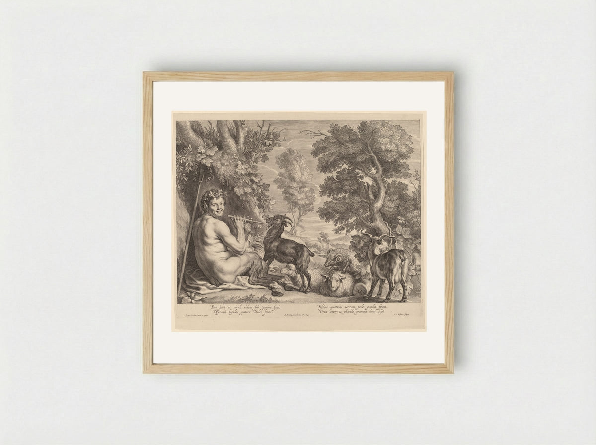 Pan Playing the Flute - Schelte Adamsz. Bolswert - Framed Print Wood