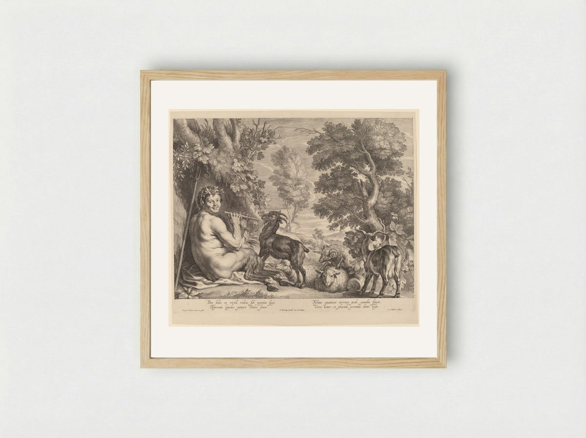 Pan Playing the Flute - Schelte Adamsz. Bolswert - Framed Print Wood