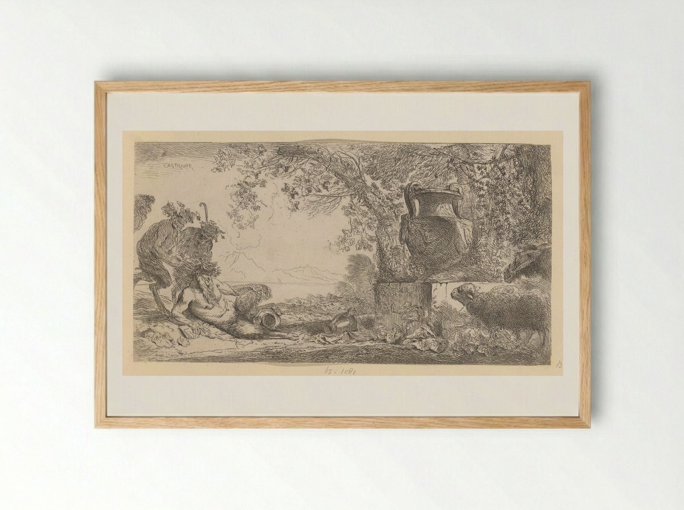 Pan Reclining by a Vase - Giovanni Benedetto Castiglione - Framed Print Wood