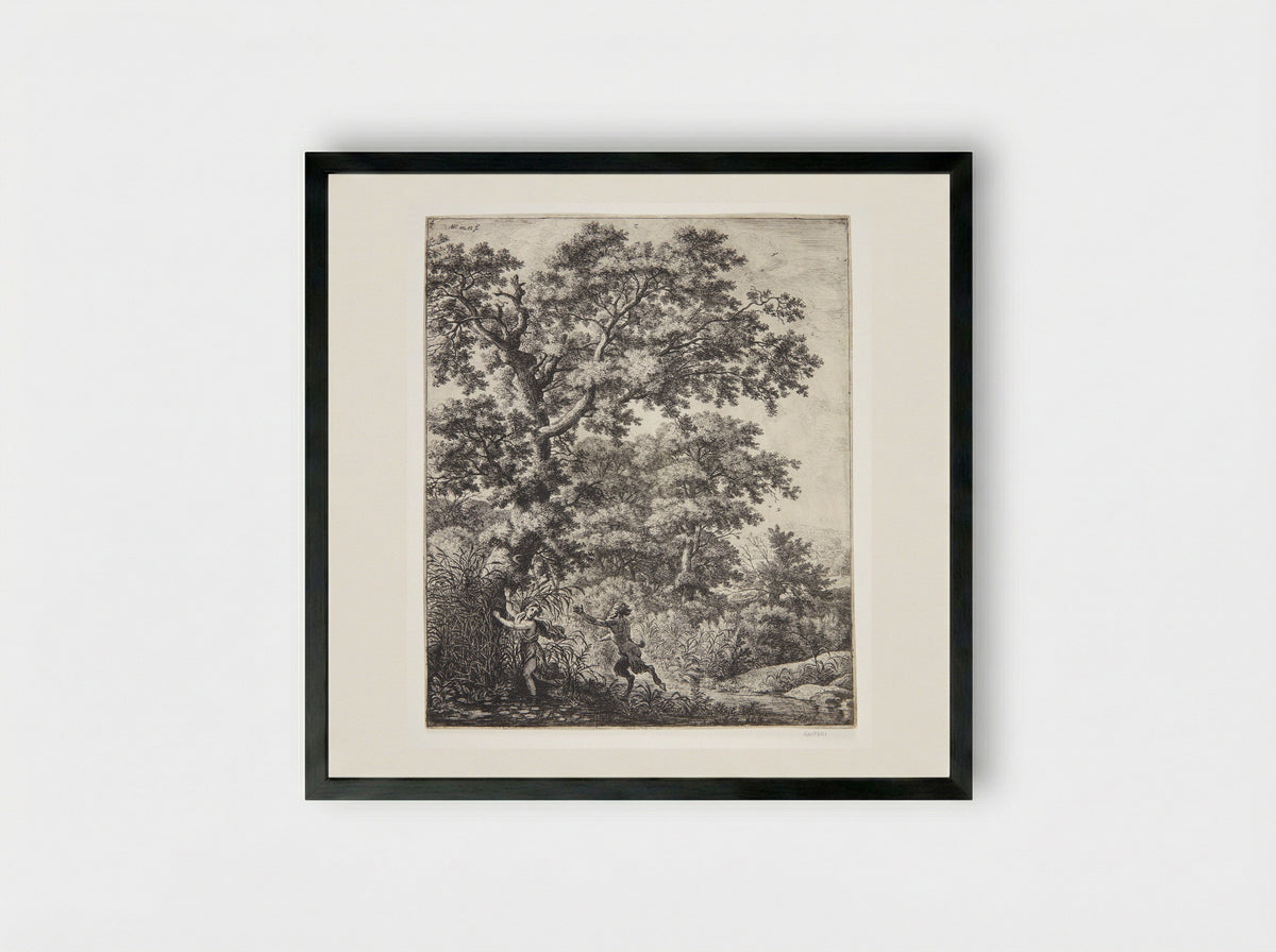 Pan and Syrinx - Anthonie Waterloo - Framed Print Black