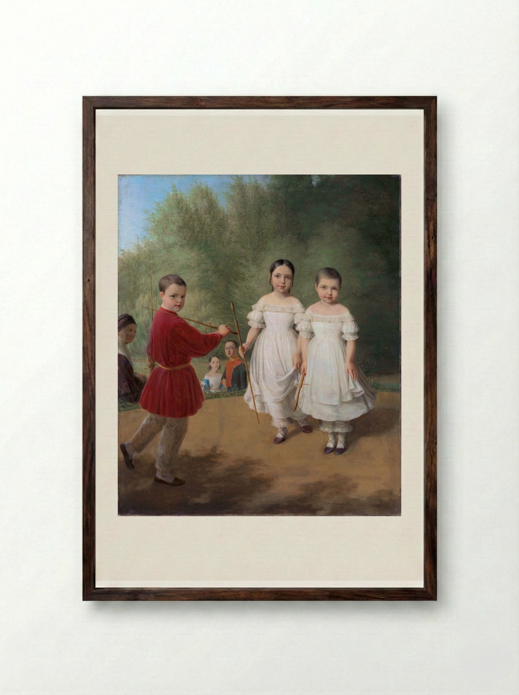 Panaevs Children - Alexey Venetsianov - Framed Print Dark Wood