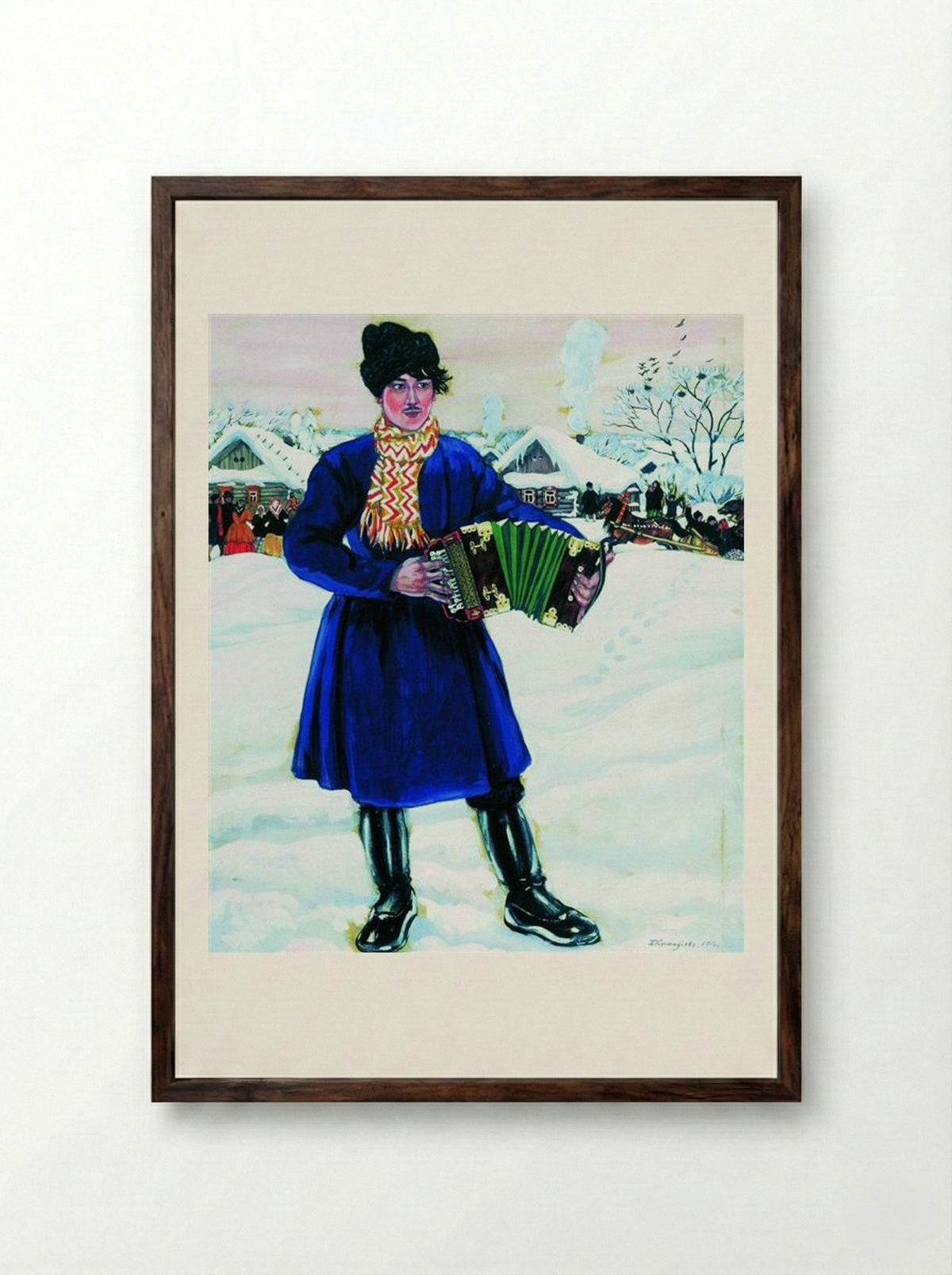 Pancake Tuesday in a Village - Boris Kustodiev - Framed Print Dark Wood