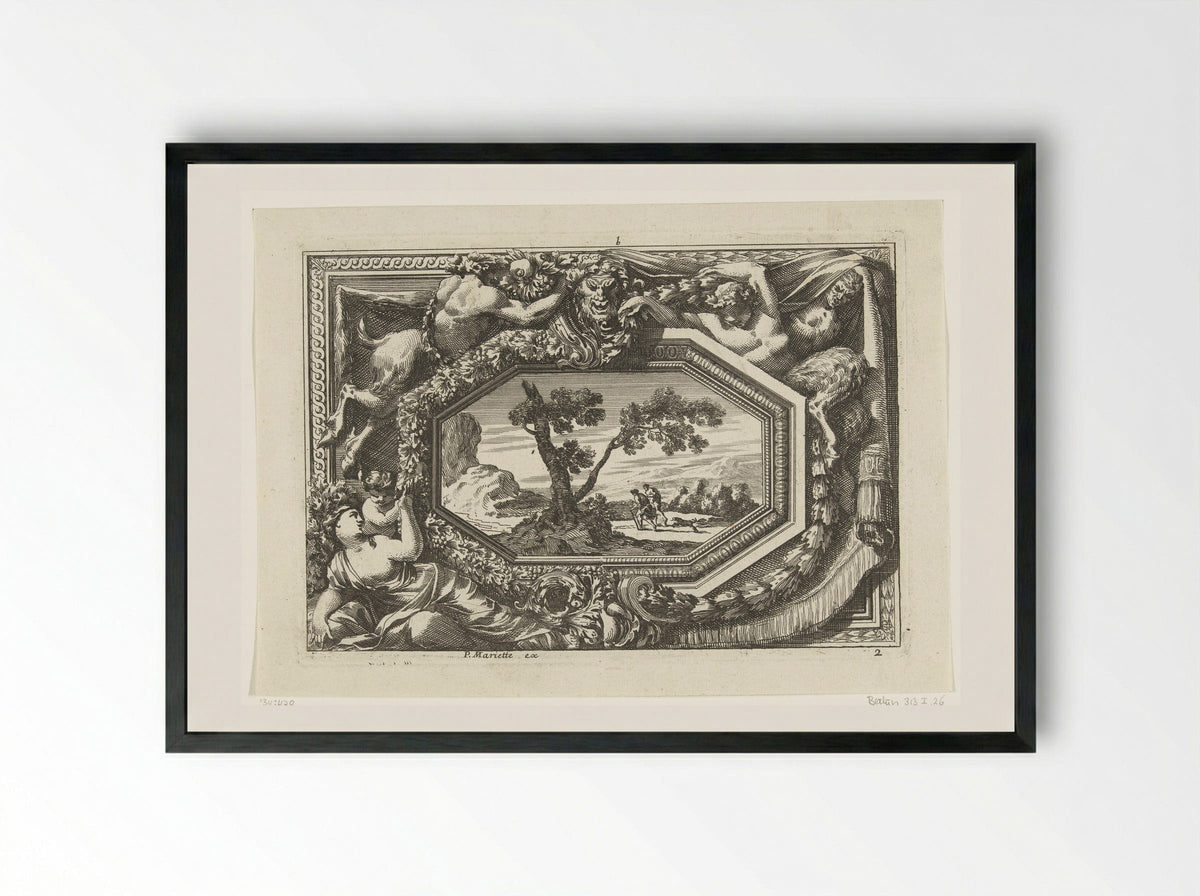 Paneel met achthoekig schilderij - Jean Lepautre - Framed Print Black