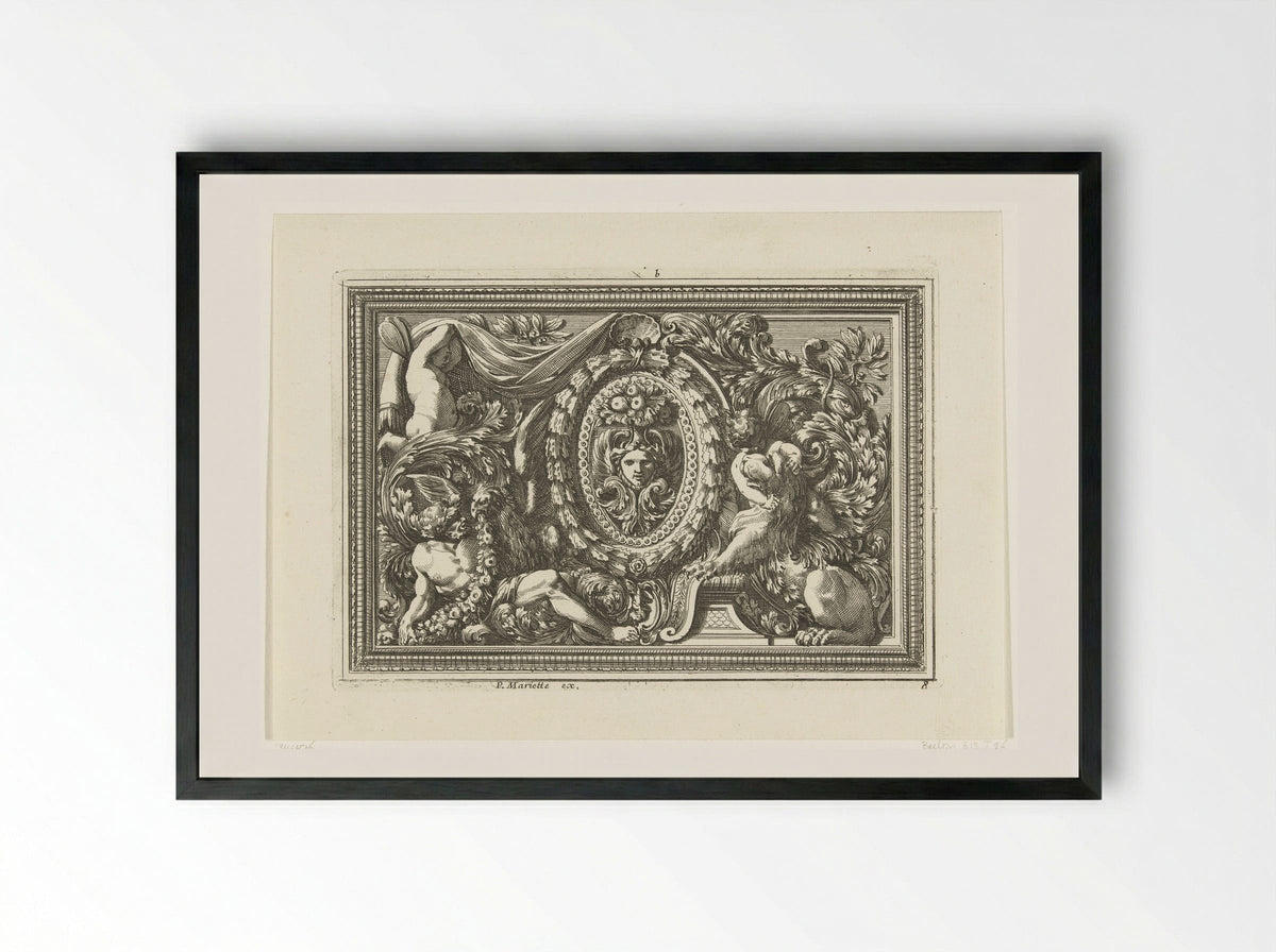 Paneel met masker in ovaal medaillon - Jean Lepautre - Framed Print Black