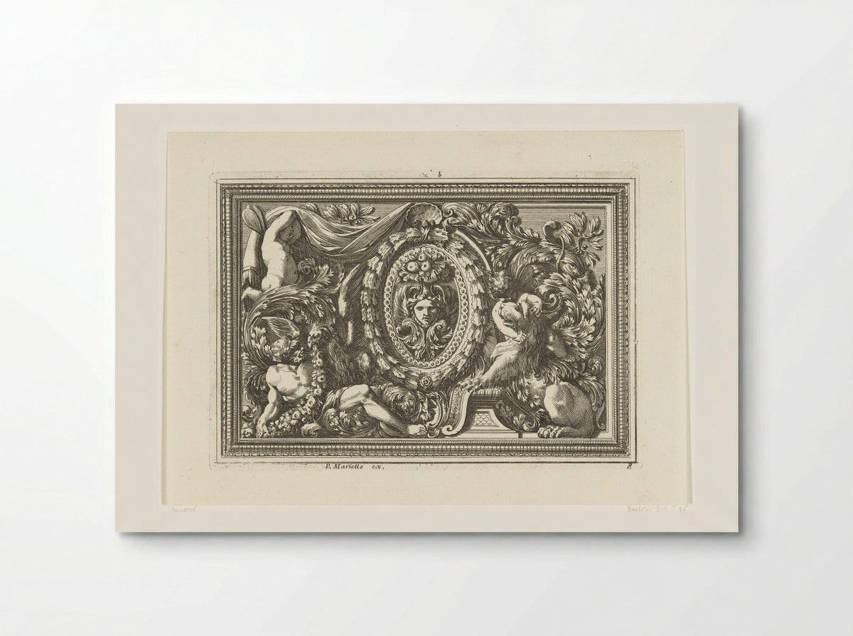 Paneel met masker in ovaal medaillon - Jean Lepautre - Poster