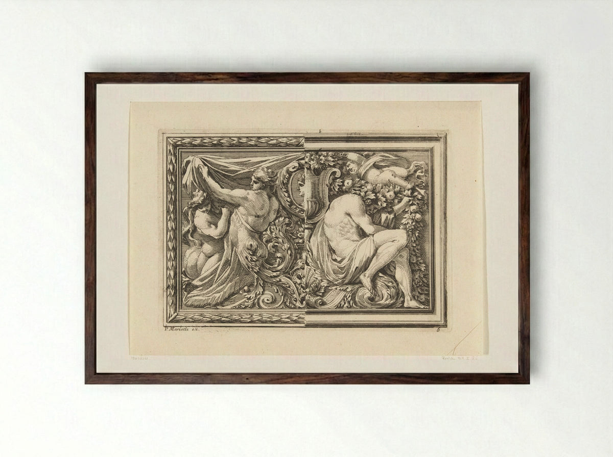 Paneel met naakte man en vrouw en zittende man - Jean Lepautre - Framed Print Dark Wood
