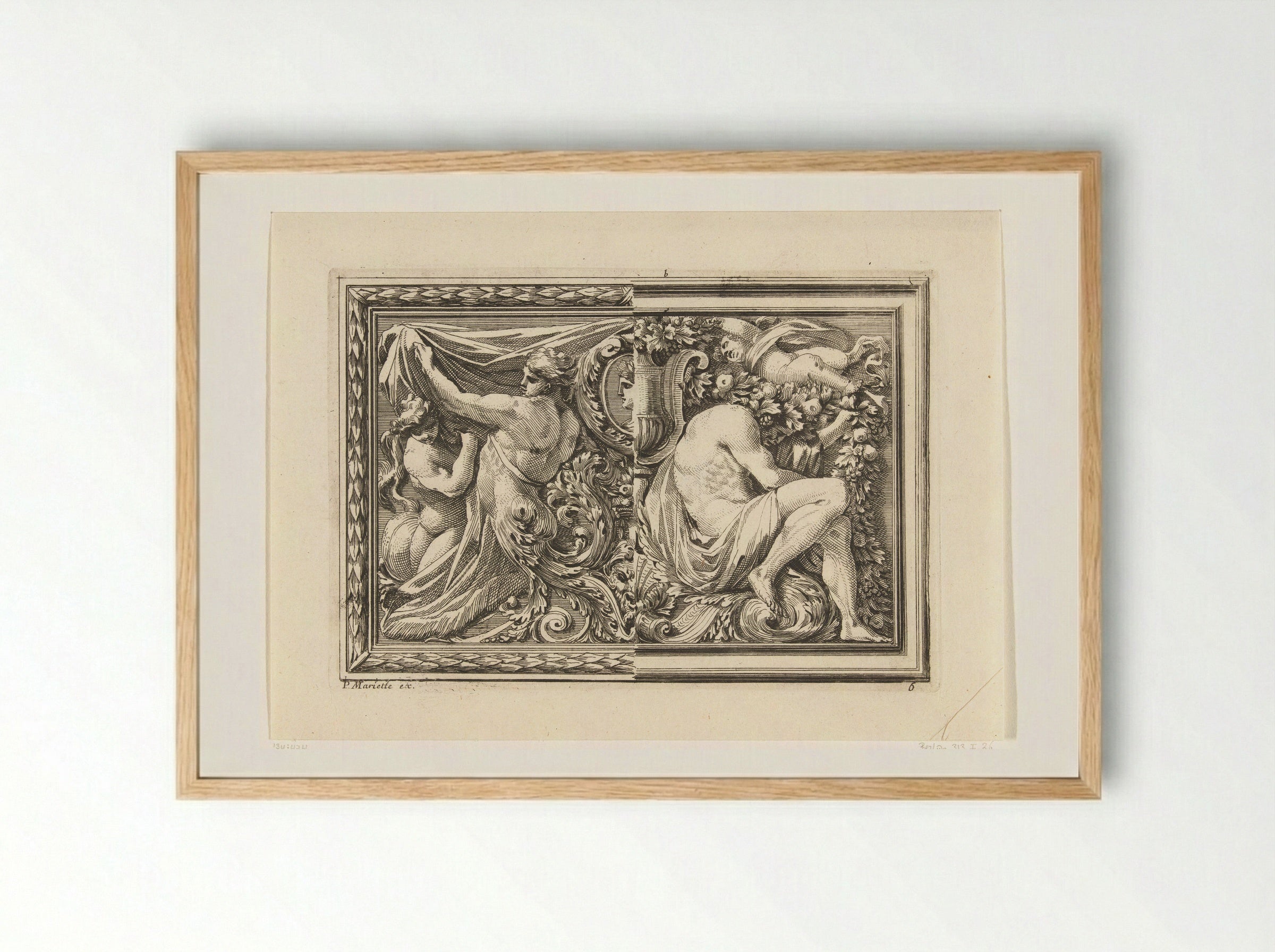 Paneel met naakte man en vrouw en zittende man - Jean Lepautre - Framed Print Wood
