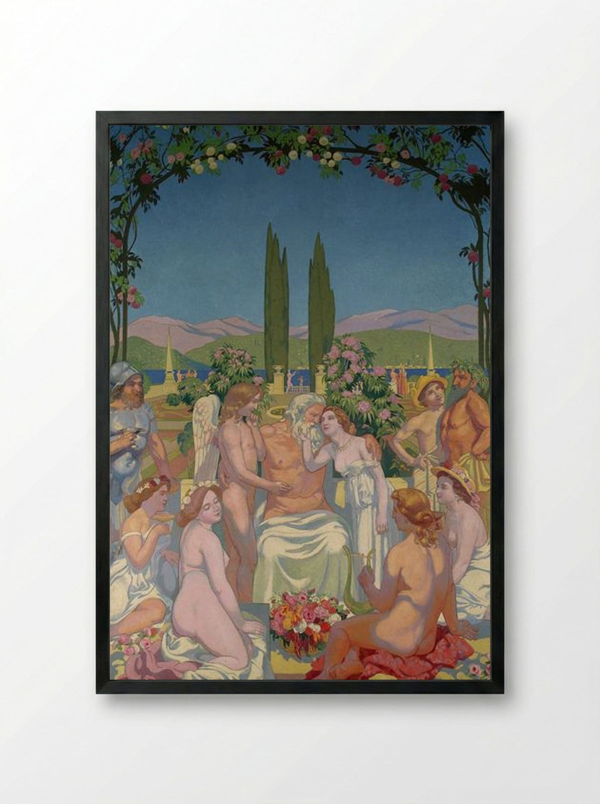 Panel 5. In the Presence of the Gods Jupiter Bestows Immortality on Psyche and Celebrates Her Marriage to Eros - Maurice Denis - Framed Print Black