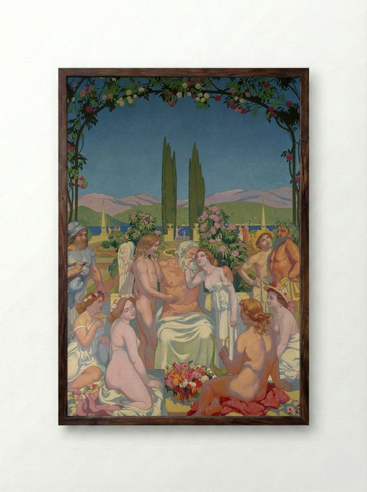 Panel 5. In the Presence of the Gods Jupiter Bestows Immortality on Psyche and Celebrates Her Marriage to Eros - Maurice Denis - Framed Print Dark Wood