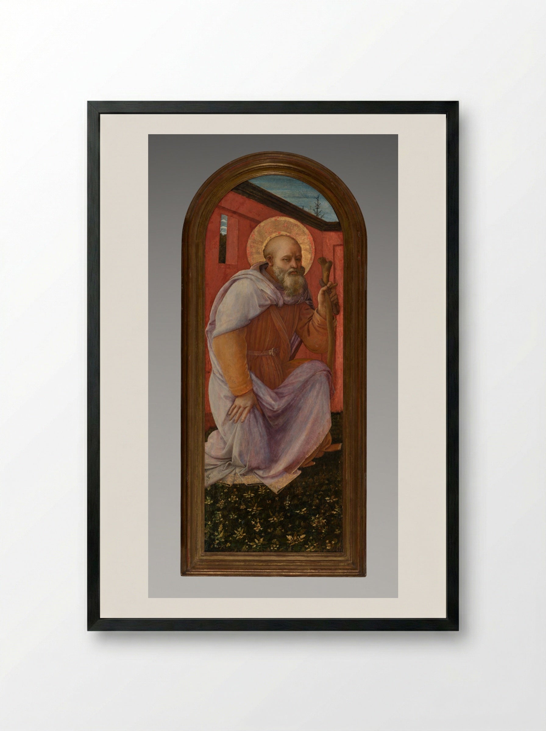 Panel from a Triptych: St. Anthony Abbot - Fra Filippo Lippi - Framed Print Black