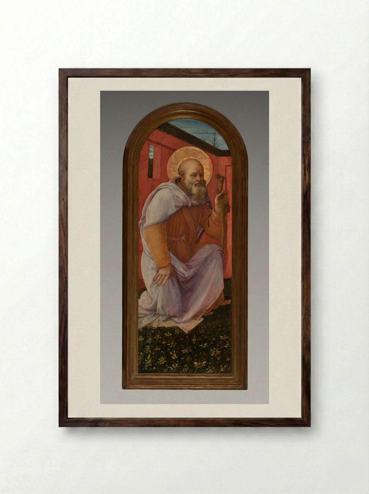 Panel from a Triptych: St. Anthony Abbot - Fra Filippo Lippi - Framed Print Dark Wood