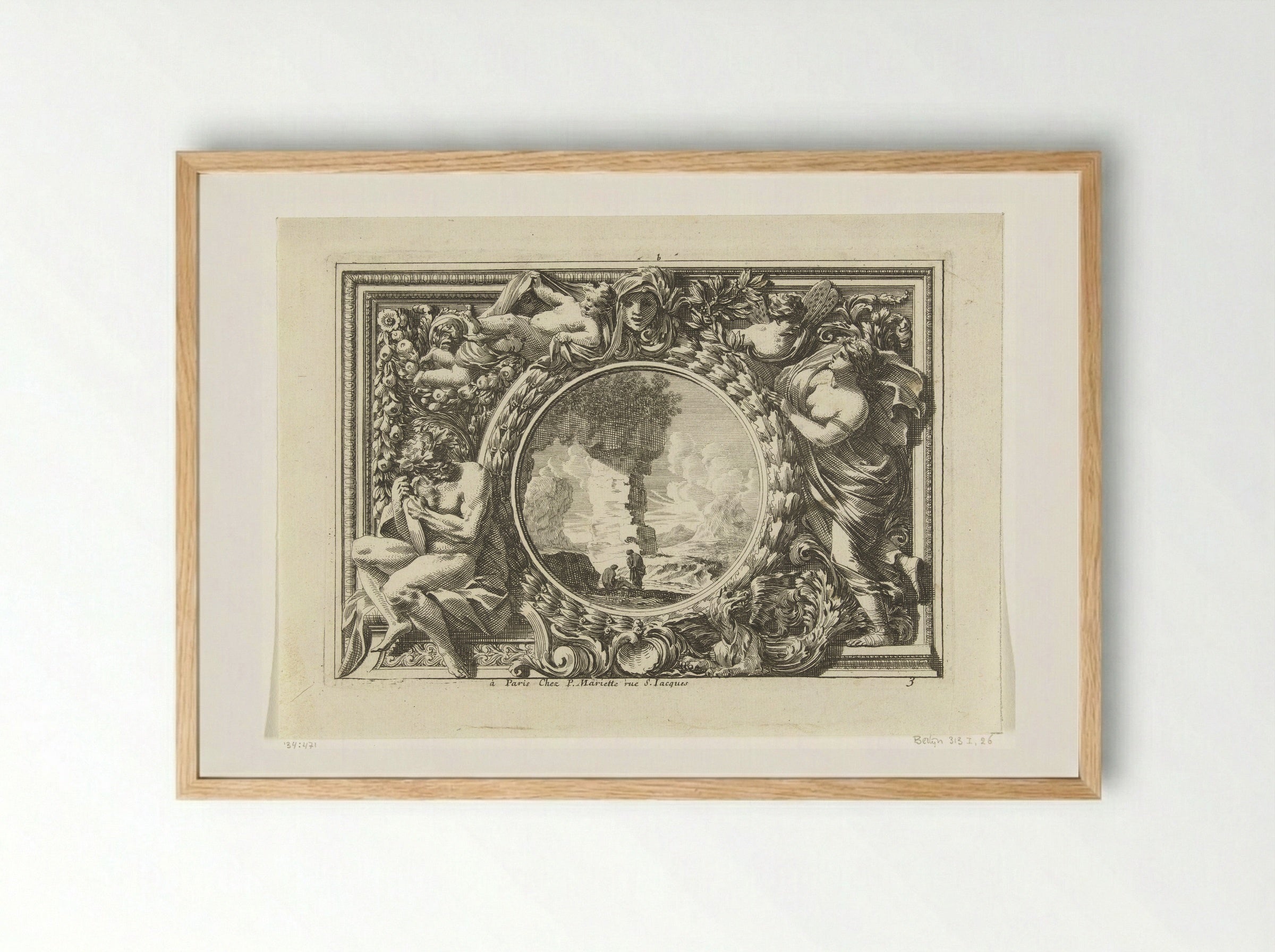 Panel with Landscape in Medallion - Jean Lepautre - Framed Print Wood