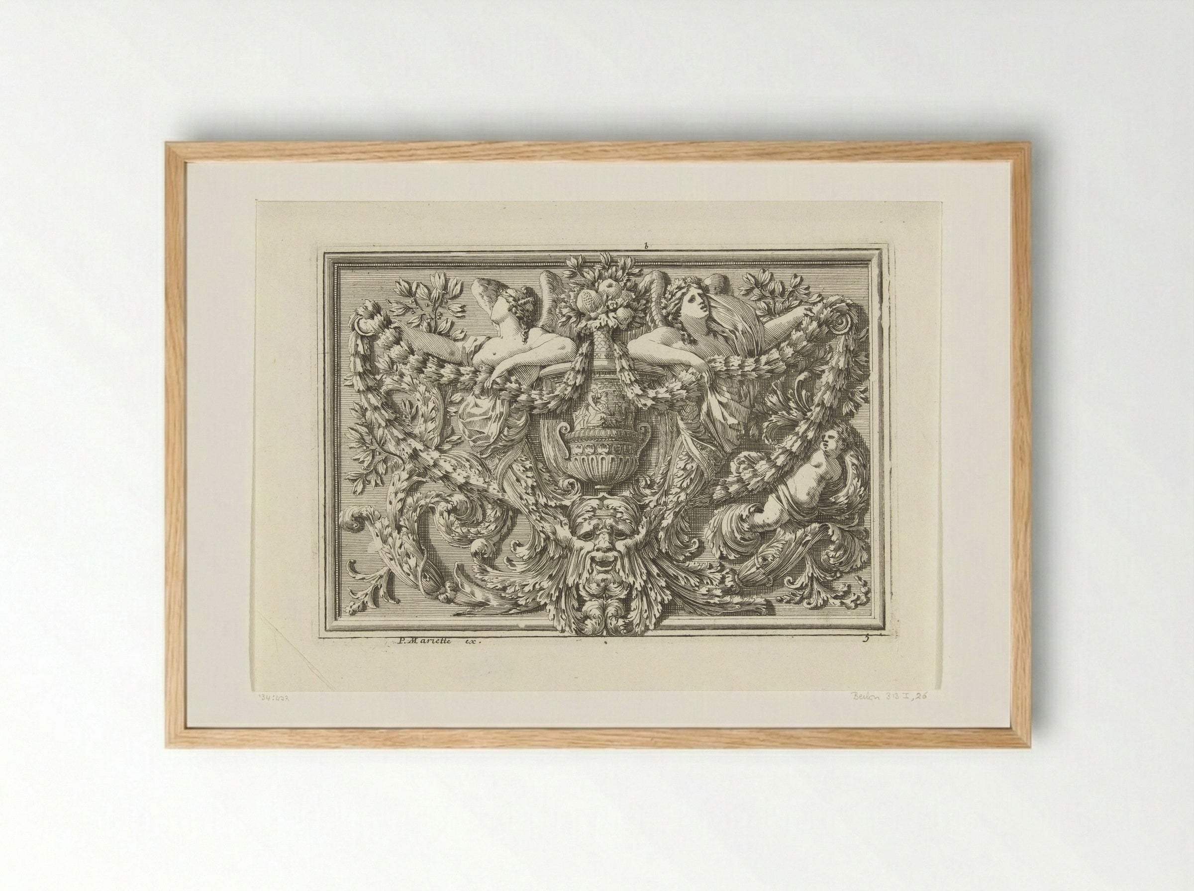 Panel with Vase and Mask - Jean Lepautre - Framed Print Wood