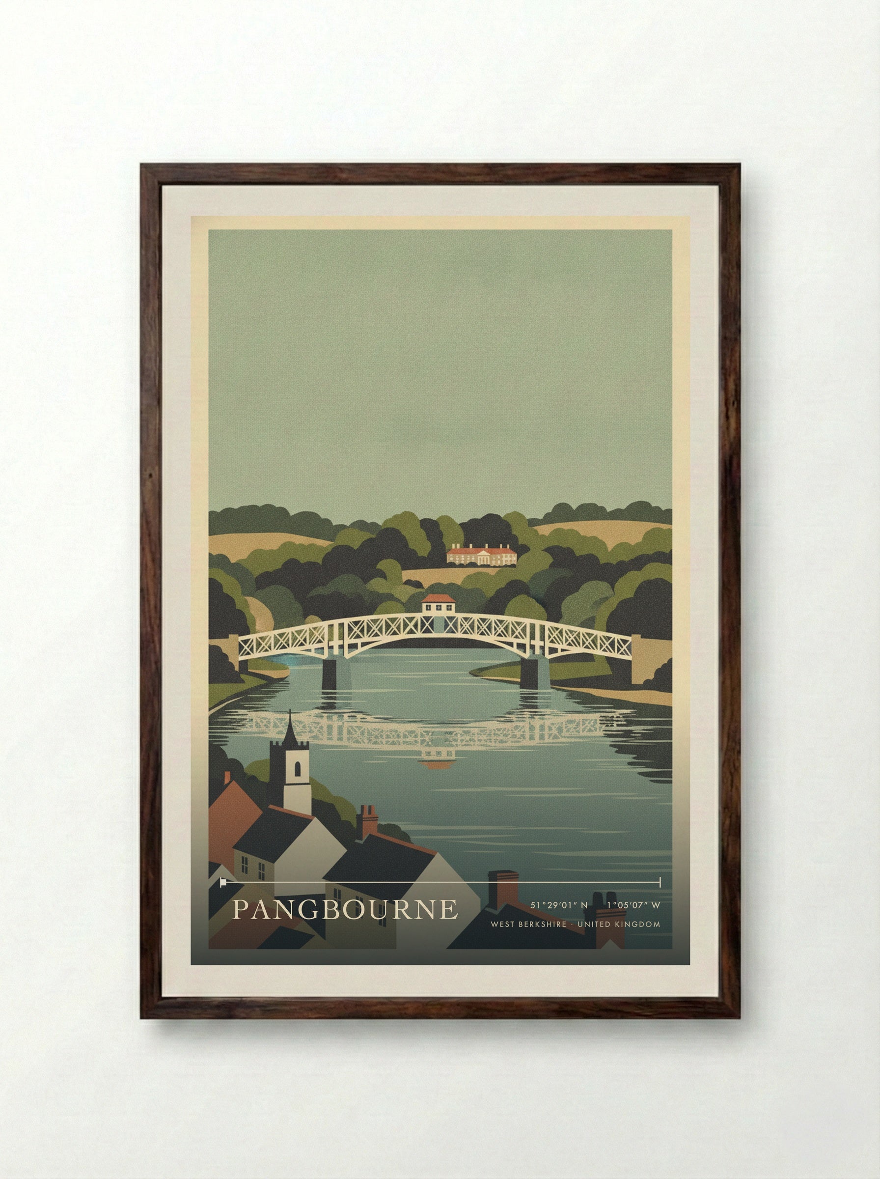 Pangbourne West Berkshire United Kingdom Travel Poster - Framed Print Dark Wood