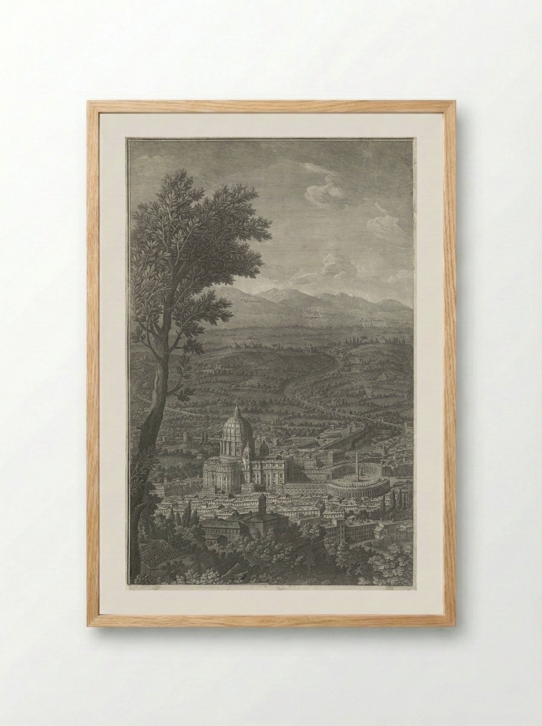 Panorama van de stad Rome - Giuseppe Vasi - Framed Print Wood