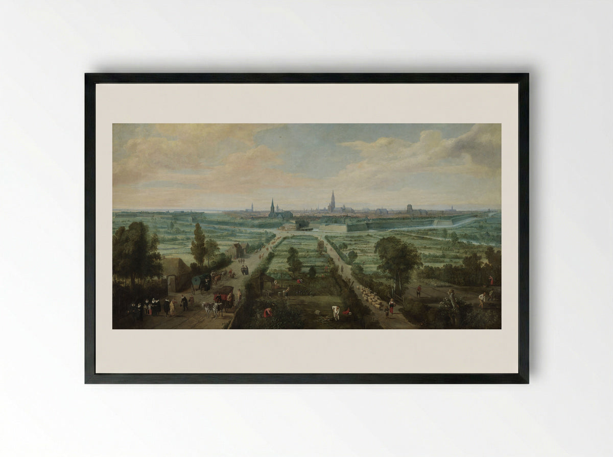 Panoramic View of Antwerp - Jan Wildens - Framed Print Black