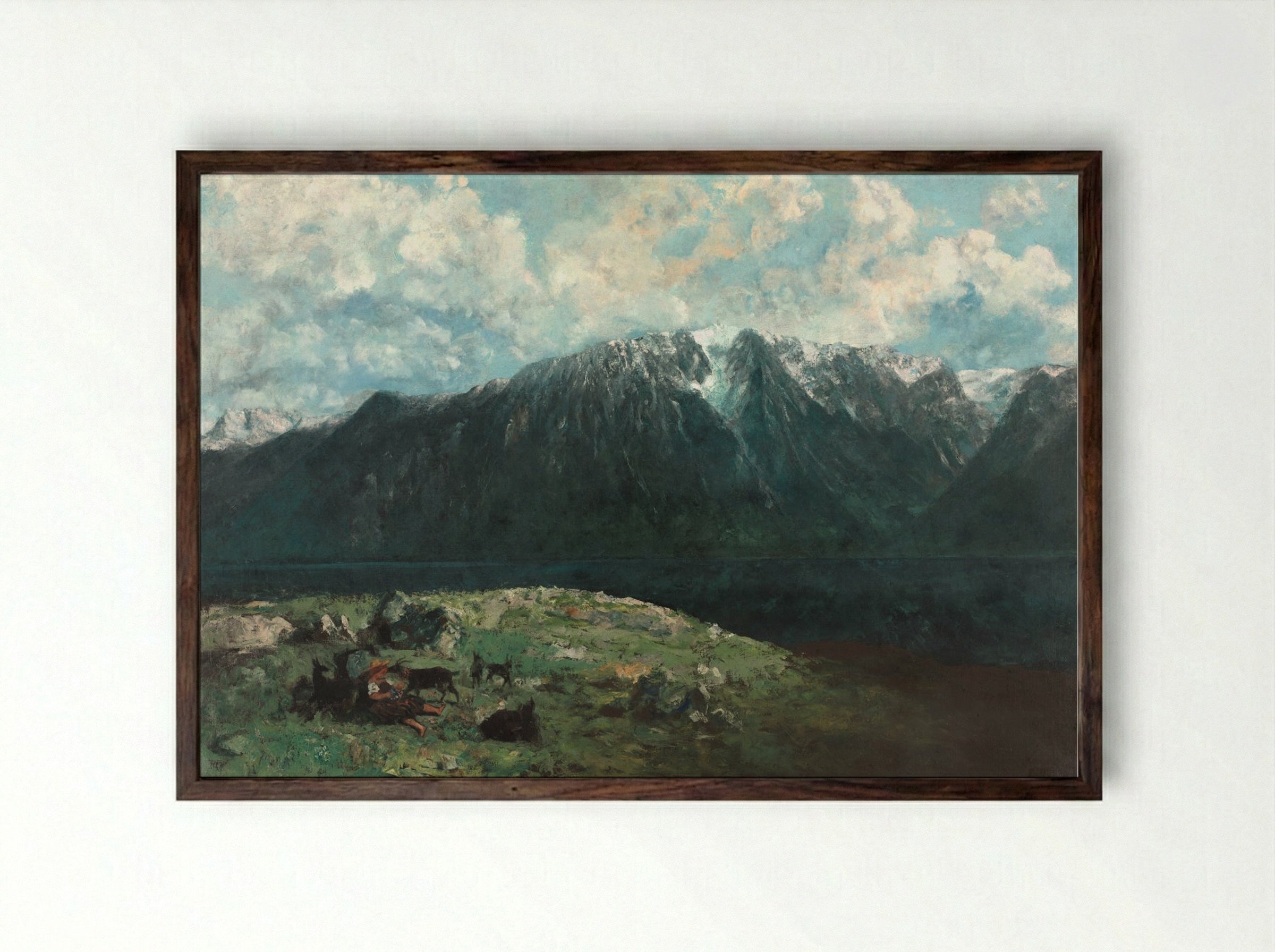 Panoramic View of the Alps, Les Dents du Midi - Gustave Courbet - Framed Print Dark Wood